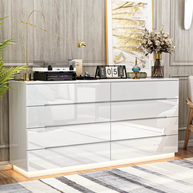 63" Wide High Gloss Surface Dresser With 8 Drawers