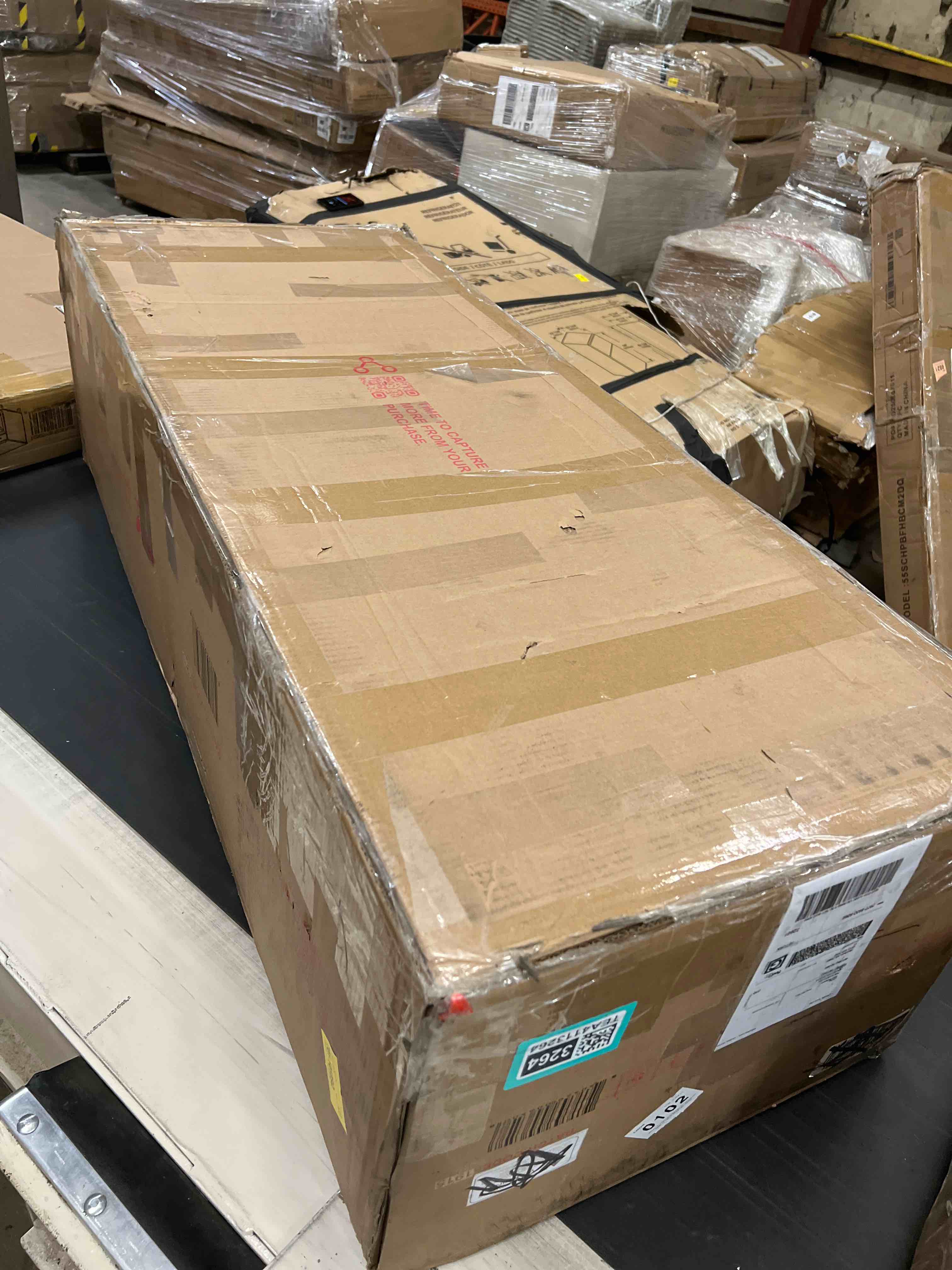 Condition photo showing As Is for Avalon 48"W Upholstered Storage Ottoman Bench with Large Interior Storage