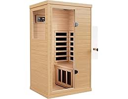 1 Person Infrared Sauna, Full Spectrum Indoor Dry Sauna with Rapid Heating 4 Carbon Panels&1 Carbon Tube, Bluetooth and 7 Color Therapy Lights, 110V