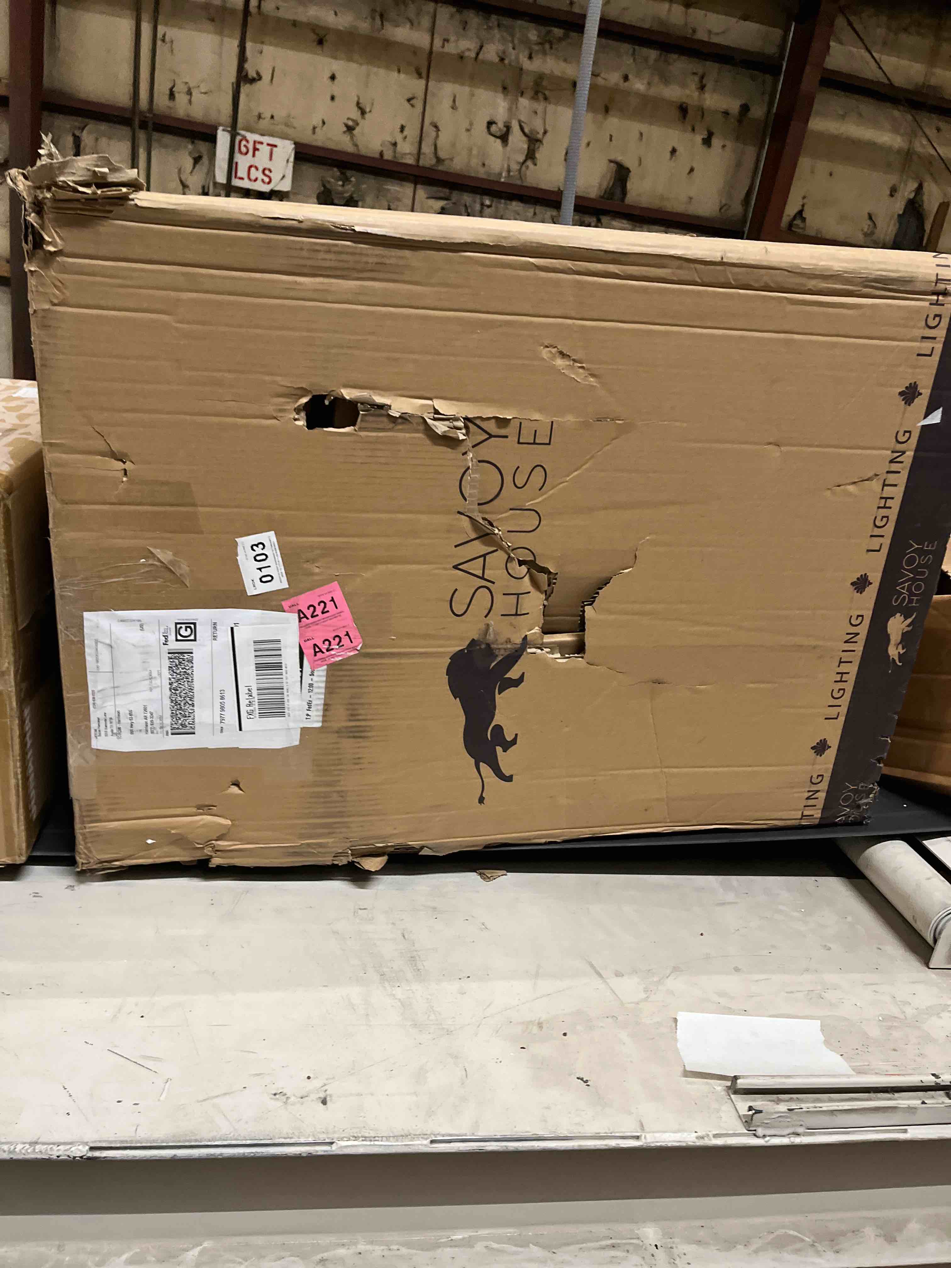 Condition photo showing As Is for Hastings 6 - Light Lantern Geometric Chandelier