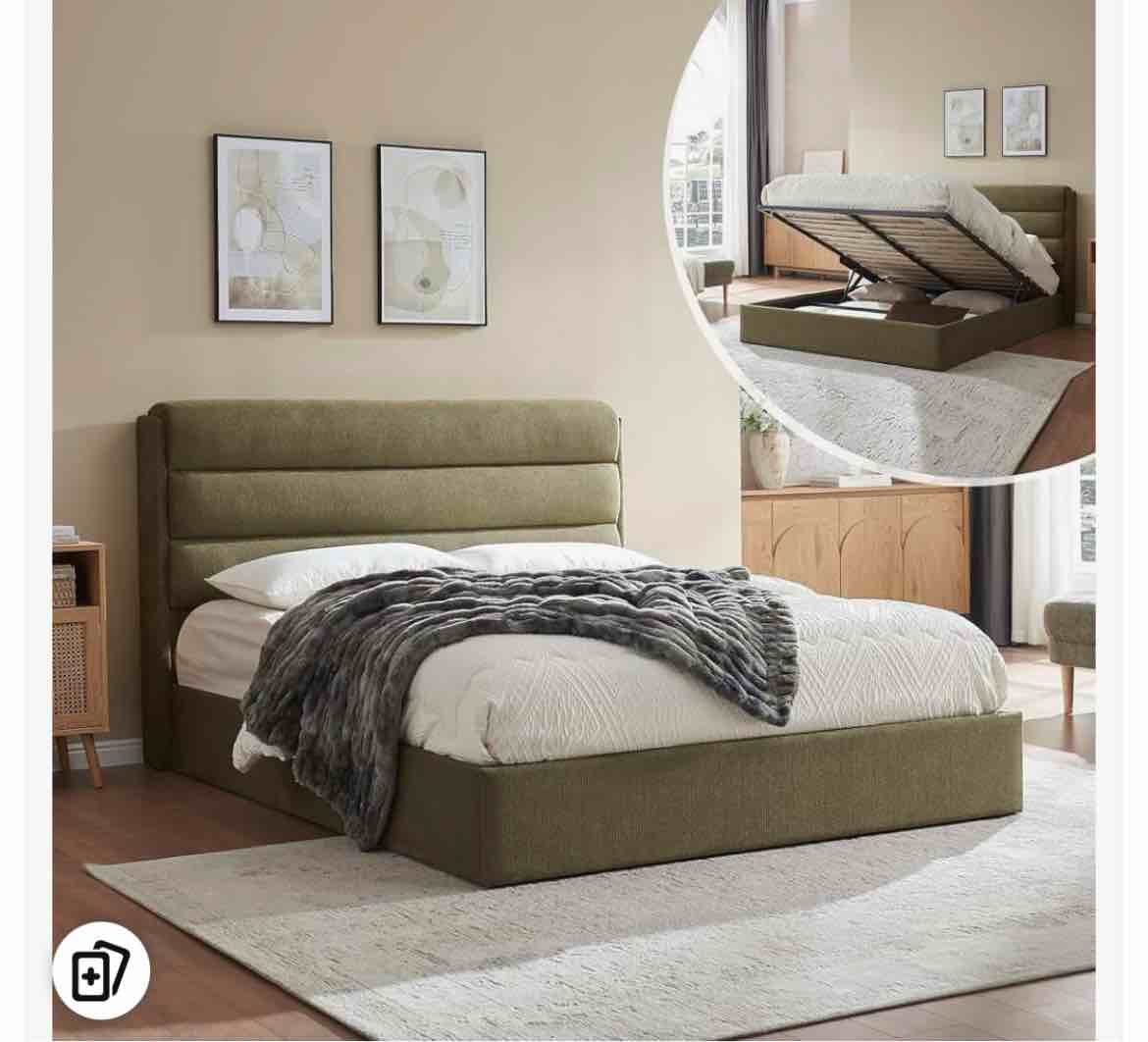 lift up storage bed, upholstered platform bed with hydraulic system & wood slats support, bed frame with 3-panel headboard, no box spring needed, easy assembly