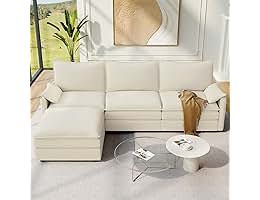 112 inch oversized sofa, sectional sofa with usb ports, corduroy beige, box 2 of 2