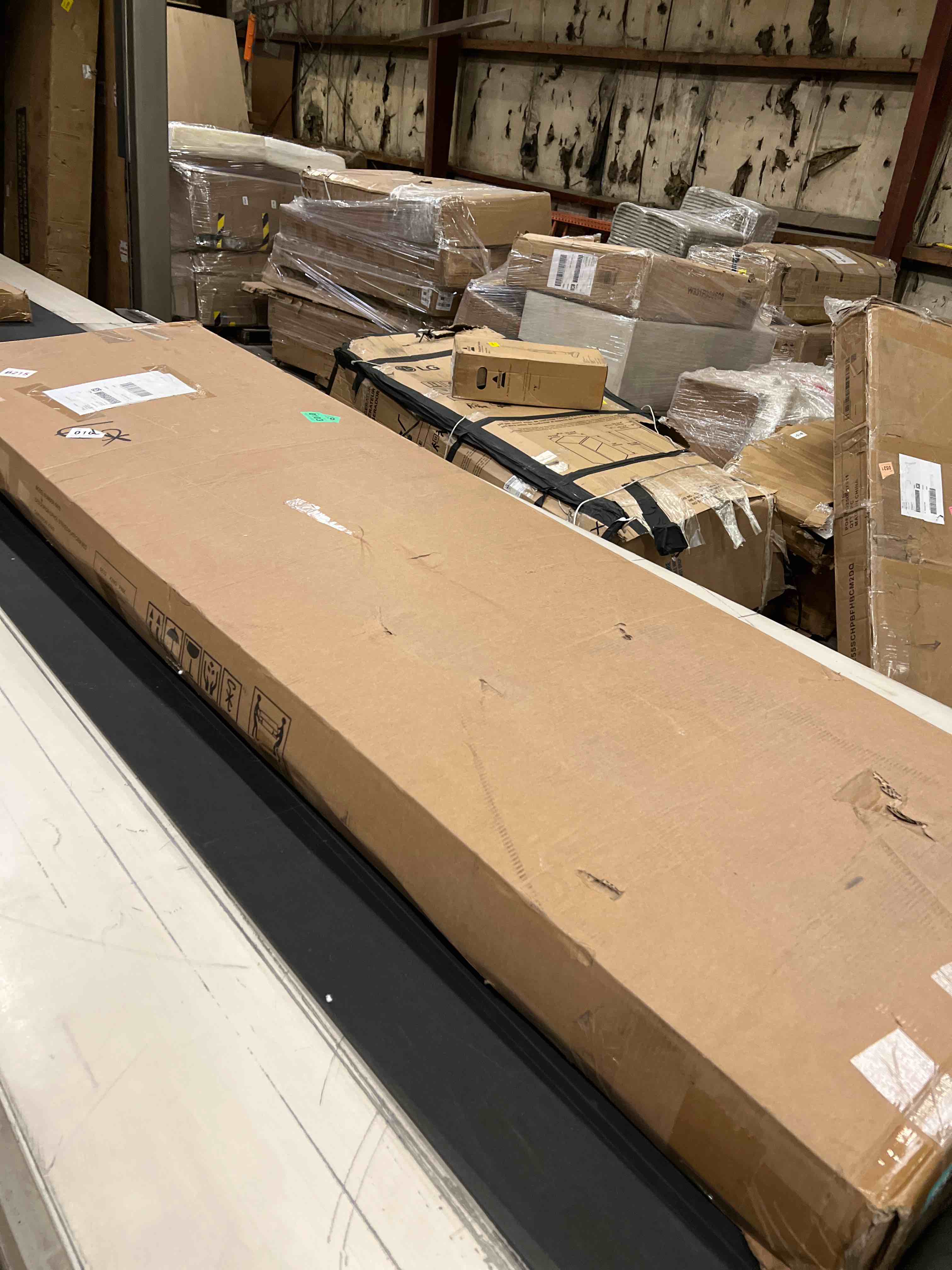 Condition photo showing As Is for Sebria Bed Frame with Velvet Upholstered Square Design Headboard Platform Bed with Strong Wood Slats