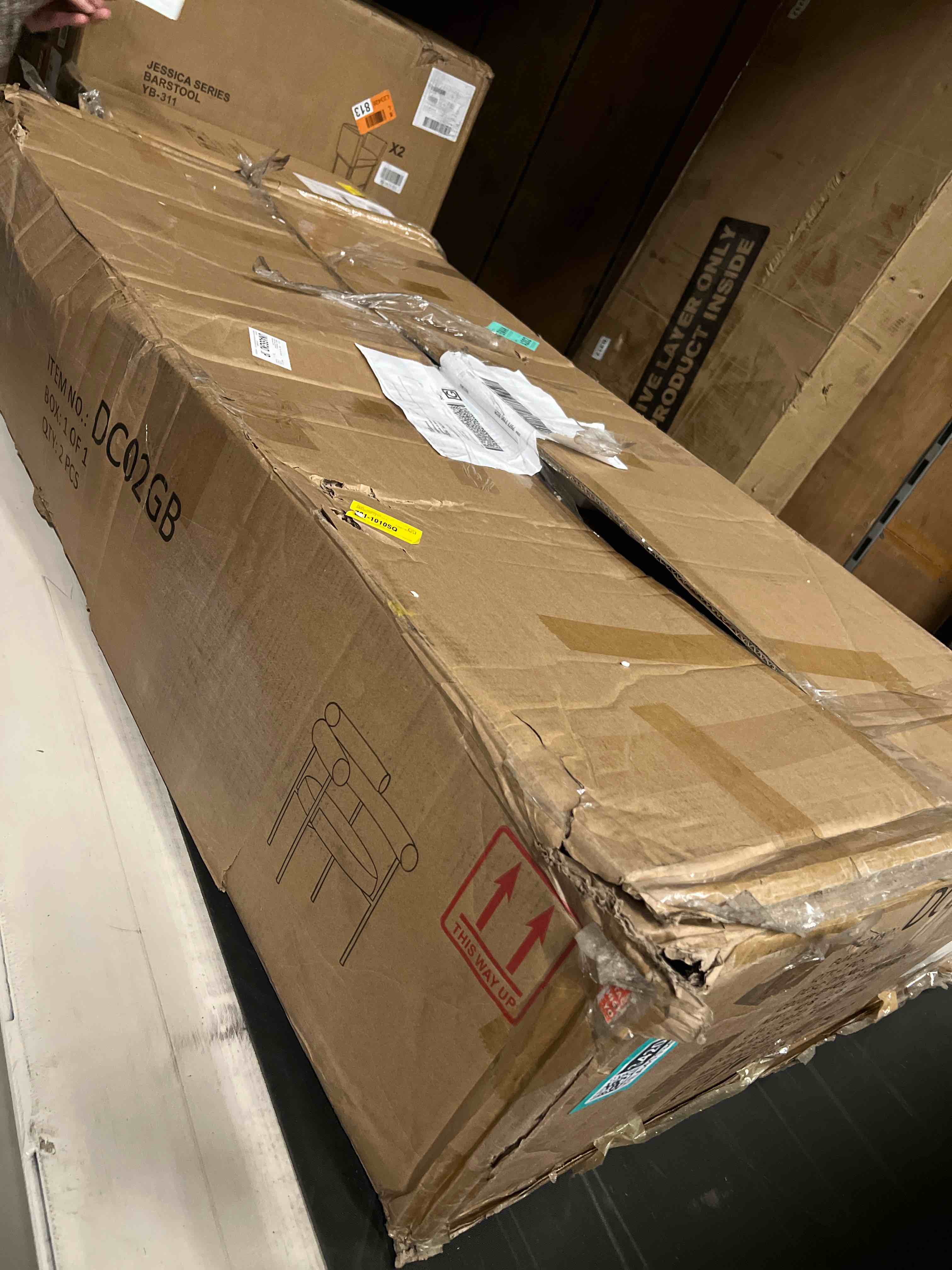 Condition photo showing As Is for Upholstered Dining Chair