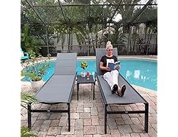 Ixtzel 3 Piece Outdoor Metal Chaise Lounge with Table Set