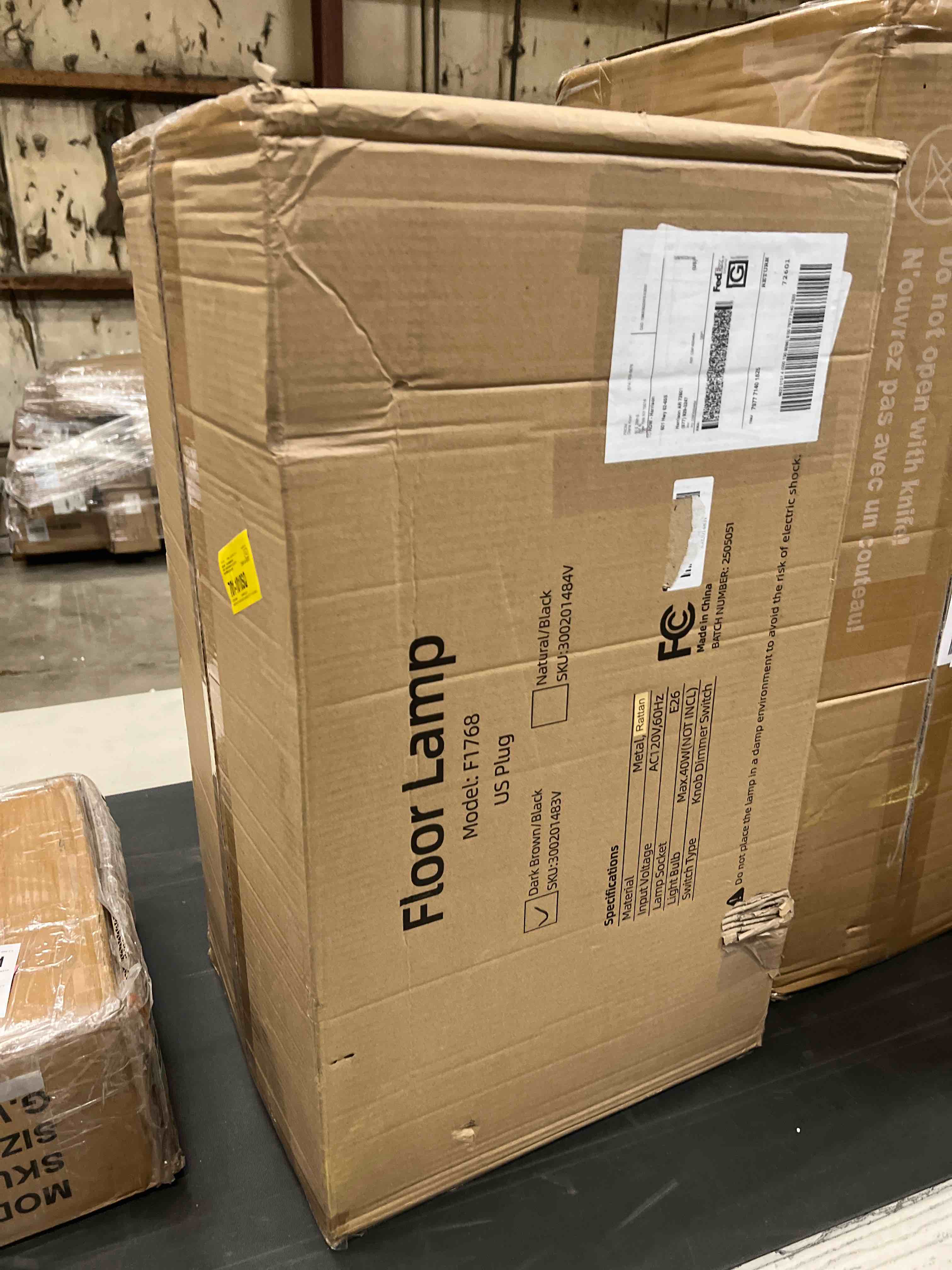 Condition photo showing As Is for 68 Inch 3-Light Dimmable Tree Floor Lamp, Handwoven Woven Rattan Shades