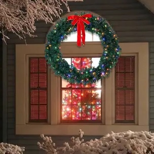 Christmas PVC Wreath With Bow 4-Color Lights Remote Control