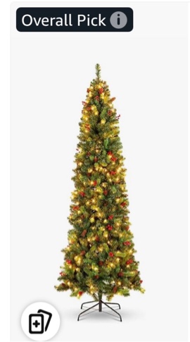 6Ft Pencil Christmas Tree With LED Lights, Natural Pine Cone \u0026 Berry Accents