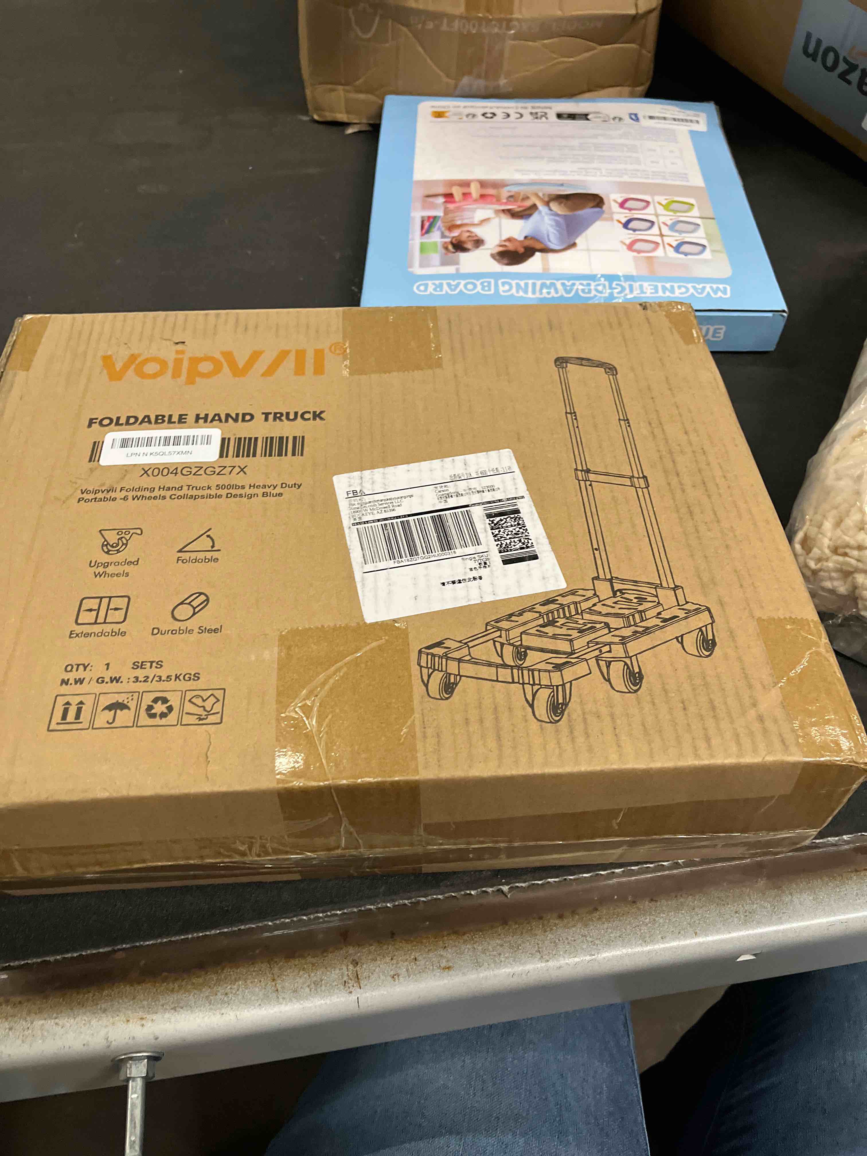 Condition photo showing Good Condition for Folding Hand Truck 500lbs, Portable Heavy Duty Dolly Cart, 6 Wheels Collapsible Luggage Cart with 2 Elastic Ropes - Compact Trolley Cart for Easy Moving - Ideal Hand Cart for Travel and More Blue 17