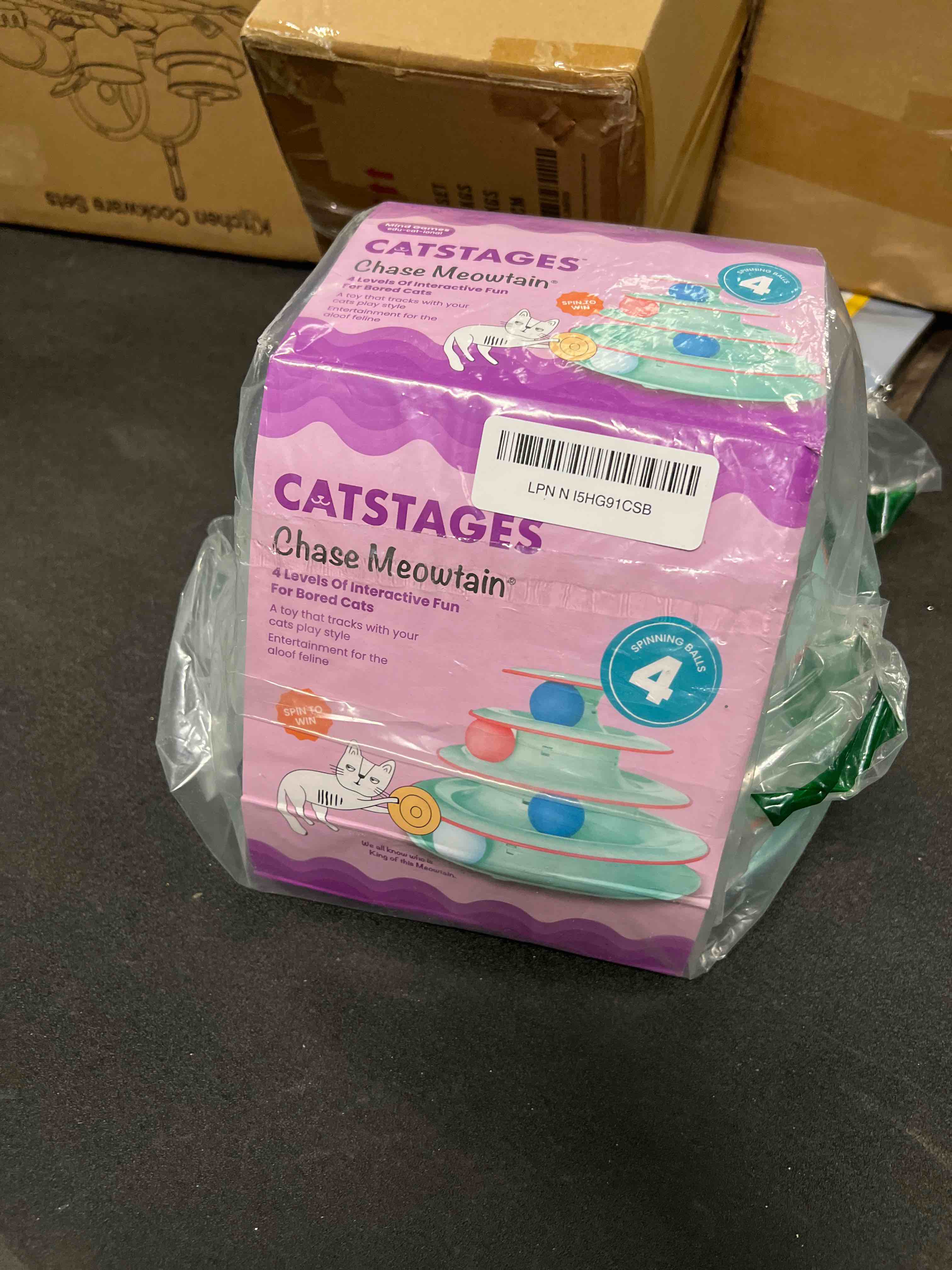 Condition photo showing As Is for Catstages Chase Meowtain 4-Tier Interactive Cat Track Toy – 4 Spinning Balls, Non-Slip Base, Ideal for Indoor Cats, Blue Chase Meowtain Track Tower