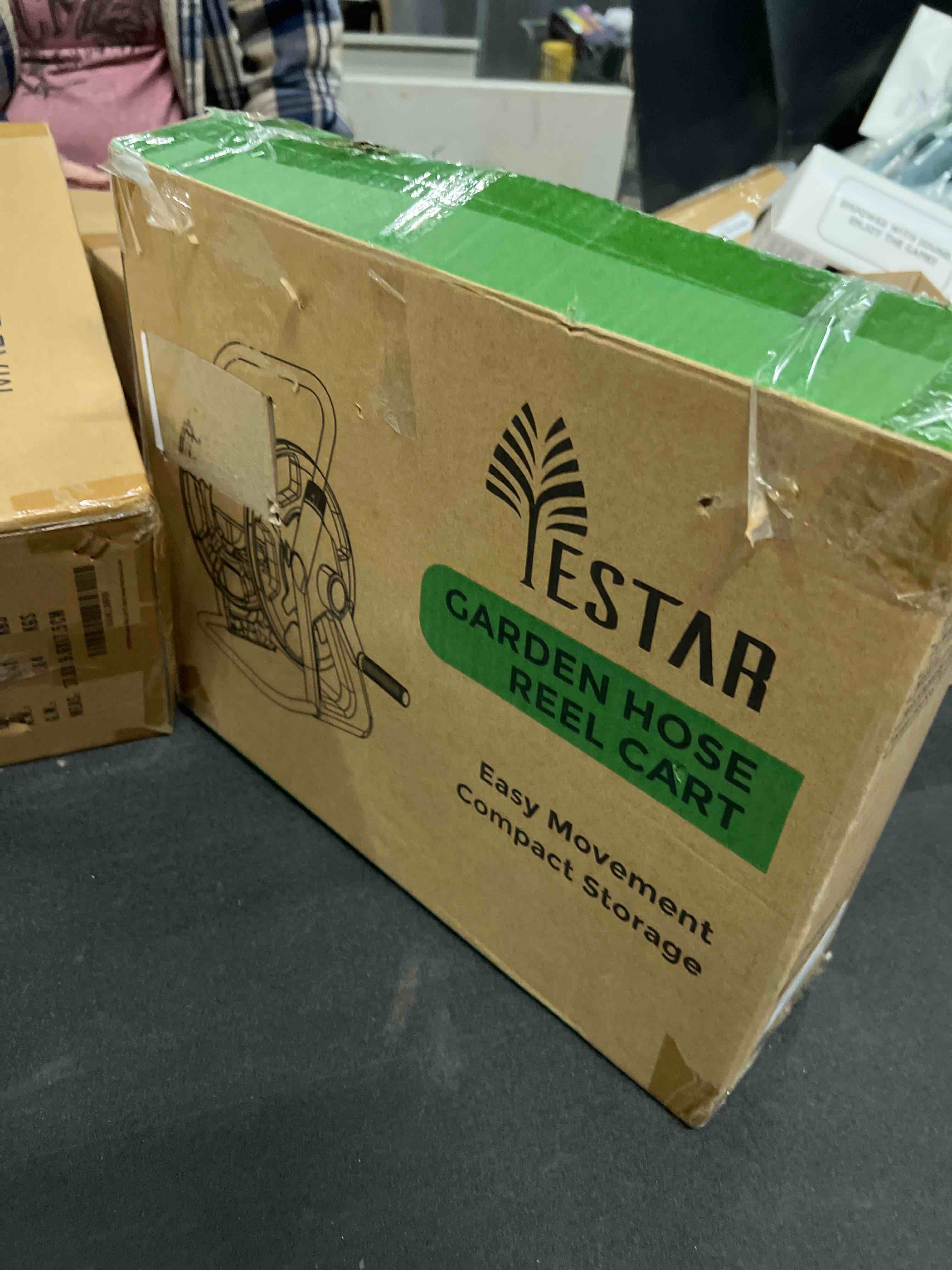 Condition photo showing As Is for Garden Water Hose Reel Cart,Holds 50-60 Ft of 5/8 Inch Hose, Portable Hose Pipe Holder for Outside Black