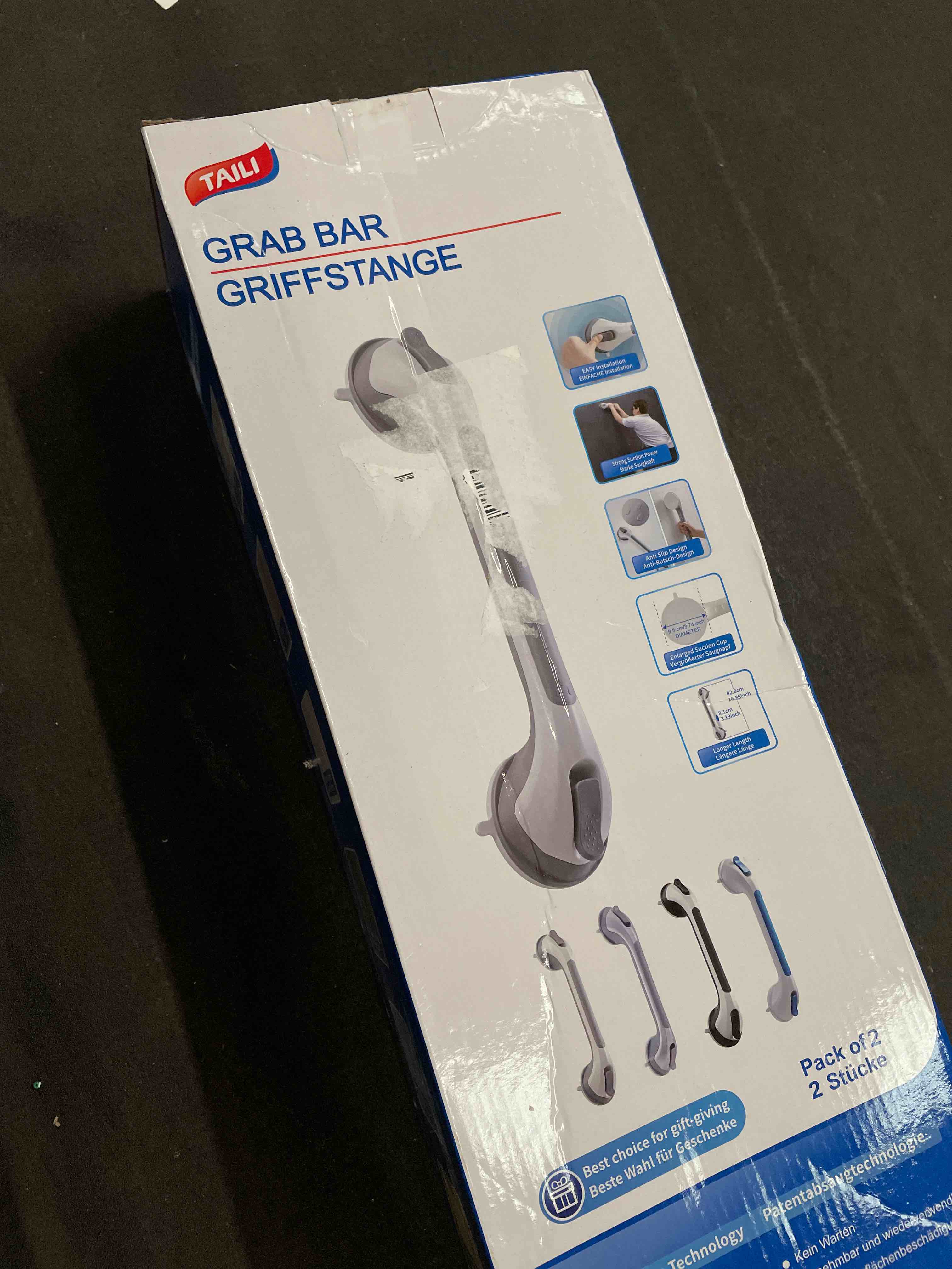 Condition photo showing Good Condition for TAILI Grab Bars for Bathtubs and Showers 2 Pack Suction Grab Bar, Heavy Duty Shower Handle Removable Bath Handrails for Seniors and Elderly, Bathroom Safety Grip No Drilling Waterproof,Grey 16.8" Gray