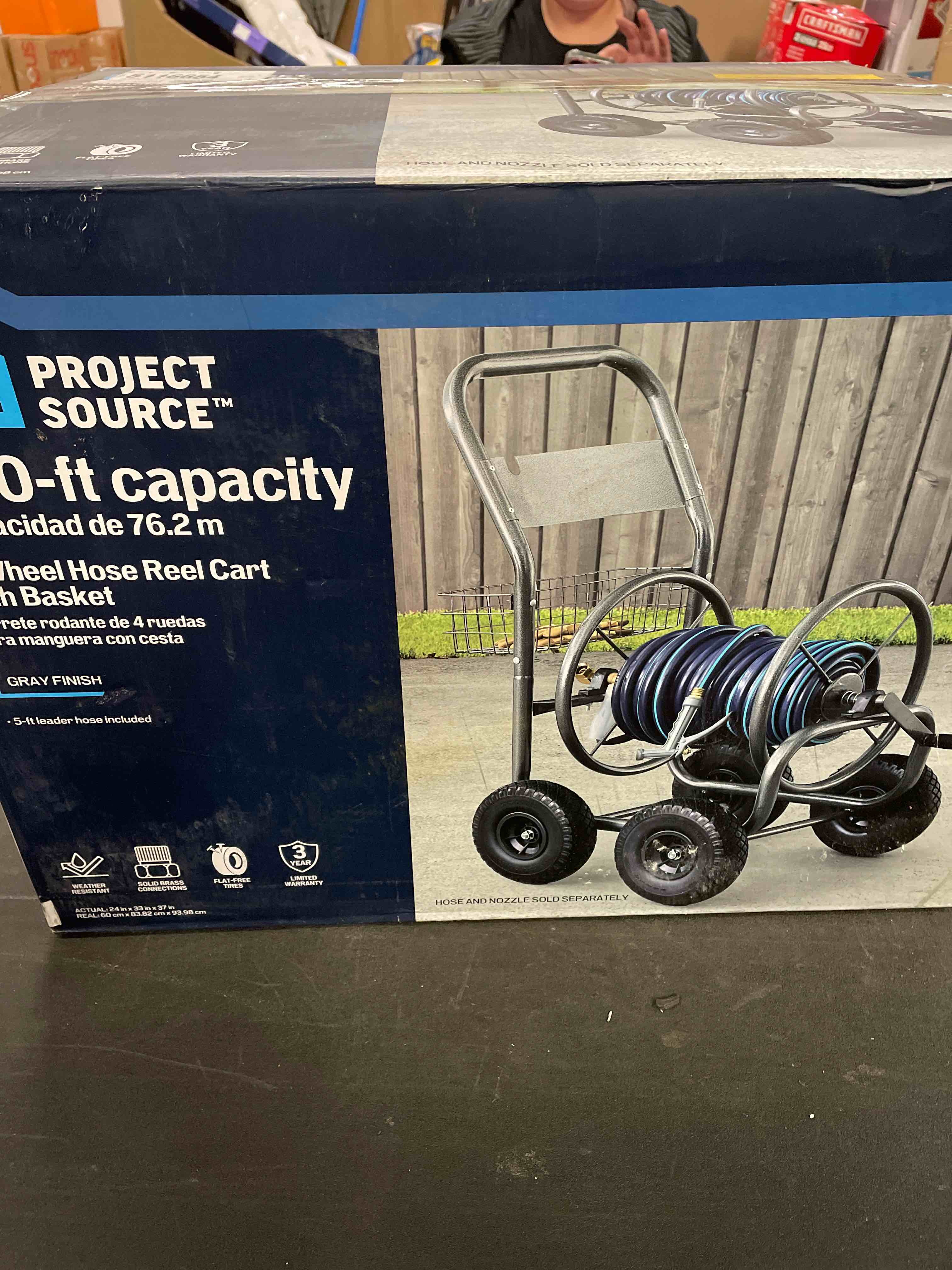 Condition photo showing Good Condition for project source 250ft capacity 4 wheel hose reel cart