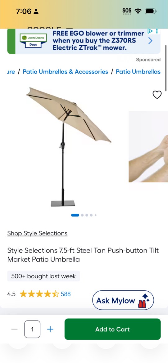 style collection patio umbrella 7.5 ft