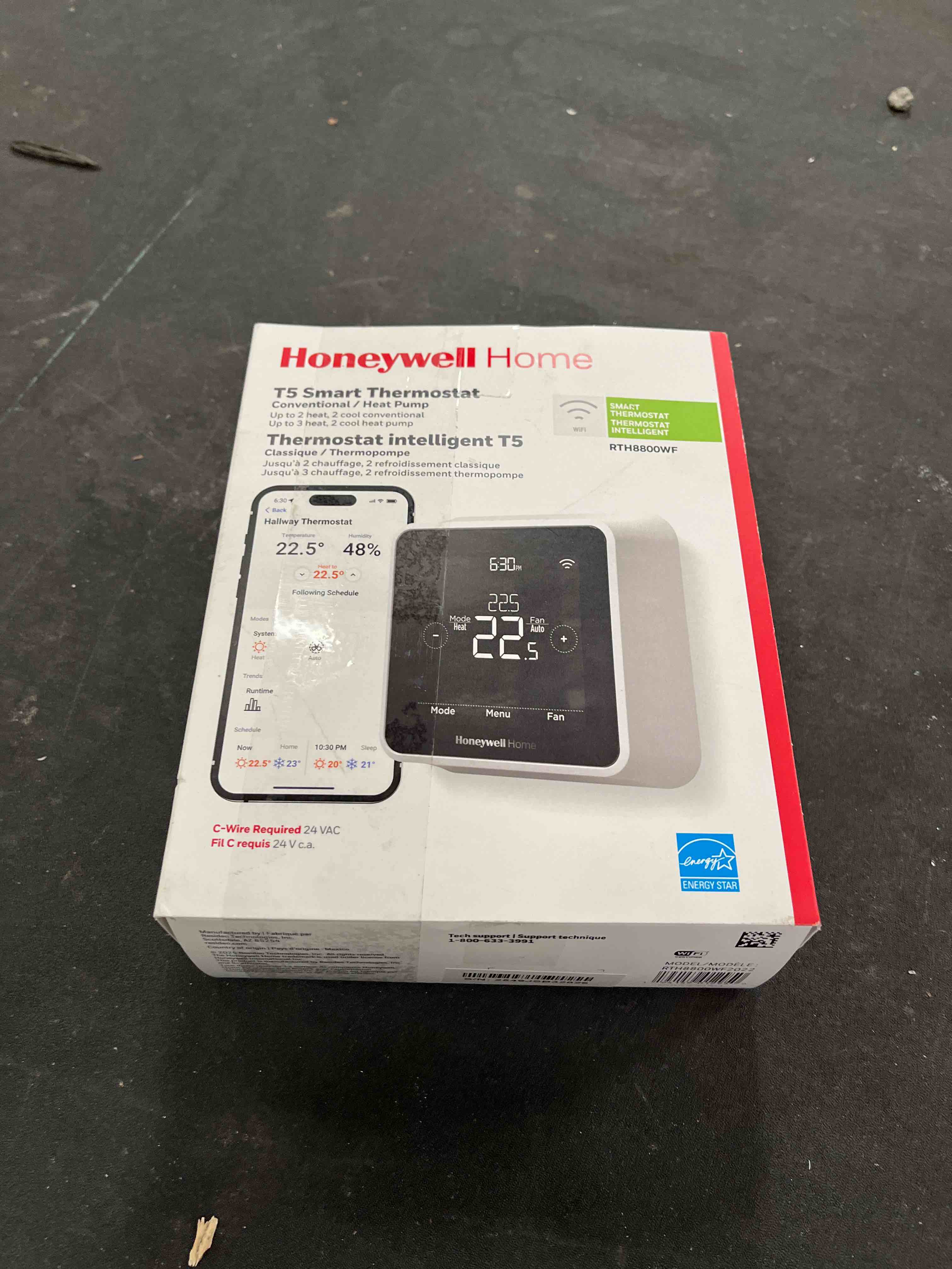 Condition photo showing Good Condition for honeywell home rth8800wf2022, t5 wifi smart thermostat, 7 day-programmable touchscreen, alexa ready, geofencing technology, energy star, c-wire required 3.5 x 3.5 inches (1-pack)
