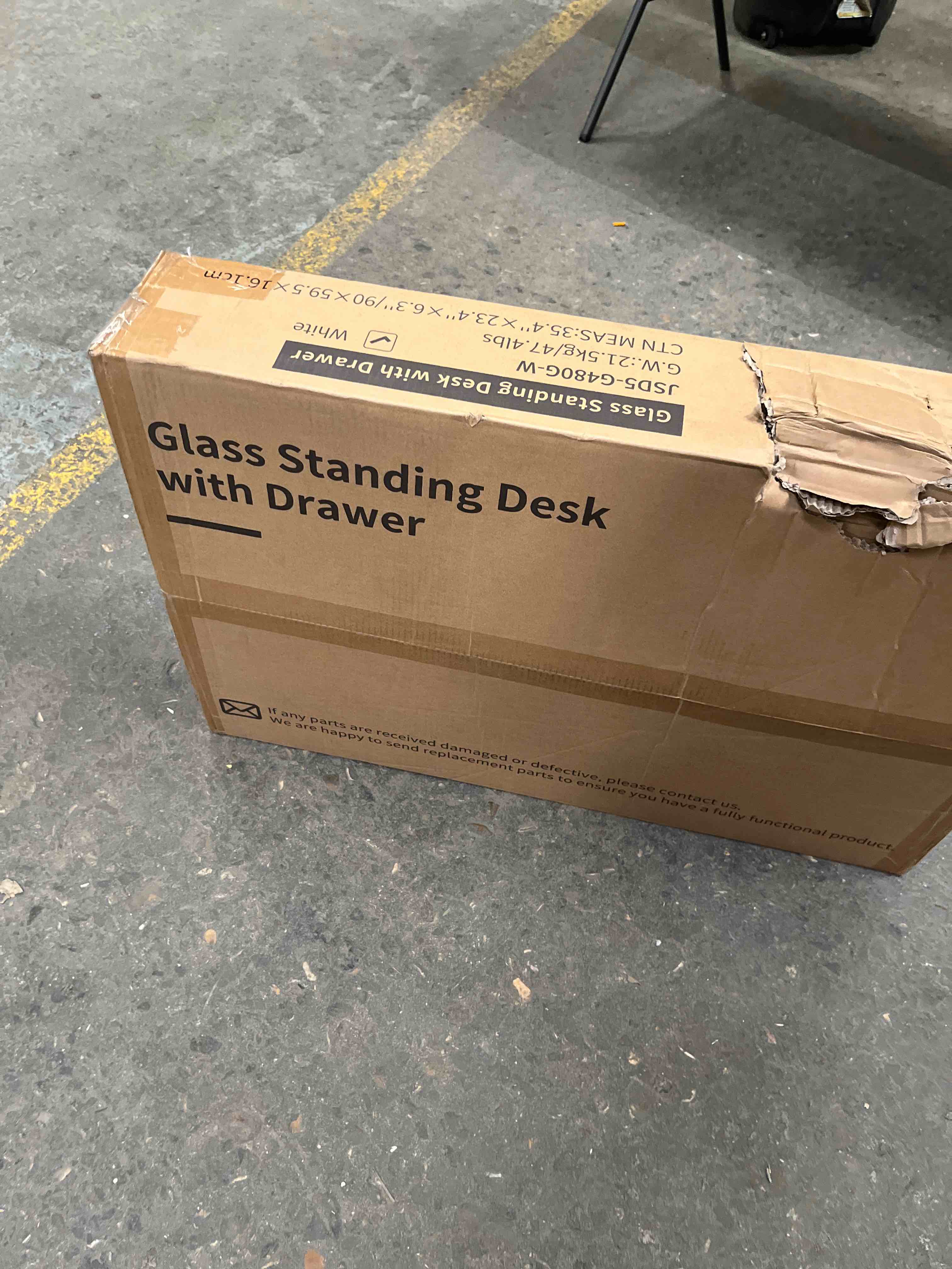 Condition photo showing Good Condition for glass electric standing desk with drawer, 31.5" x 20" whole piece small sit stand table, height adjustable desk with storage & usb ports, quick install home office computer desk, white white glass-top 32"