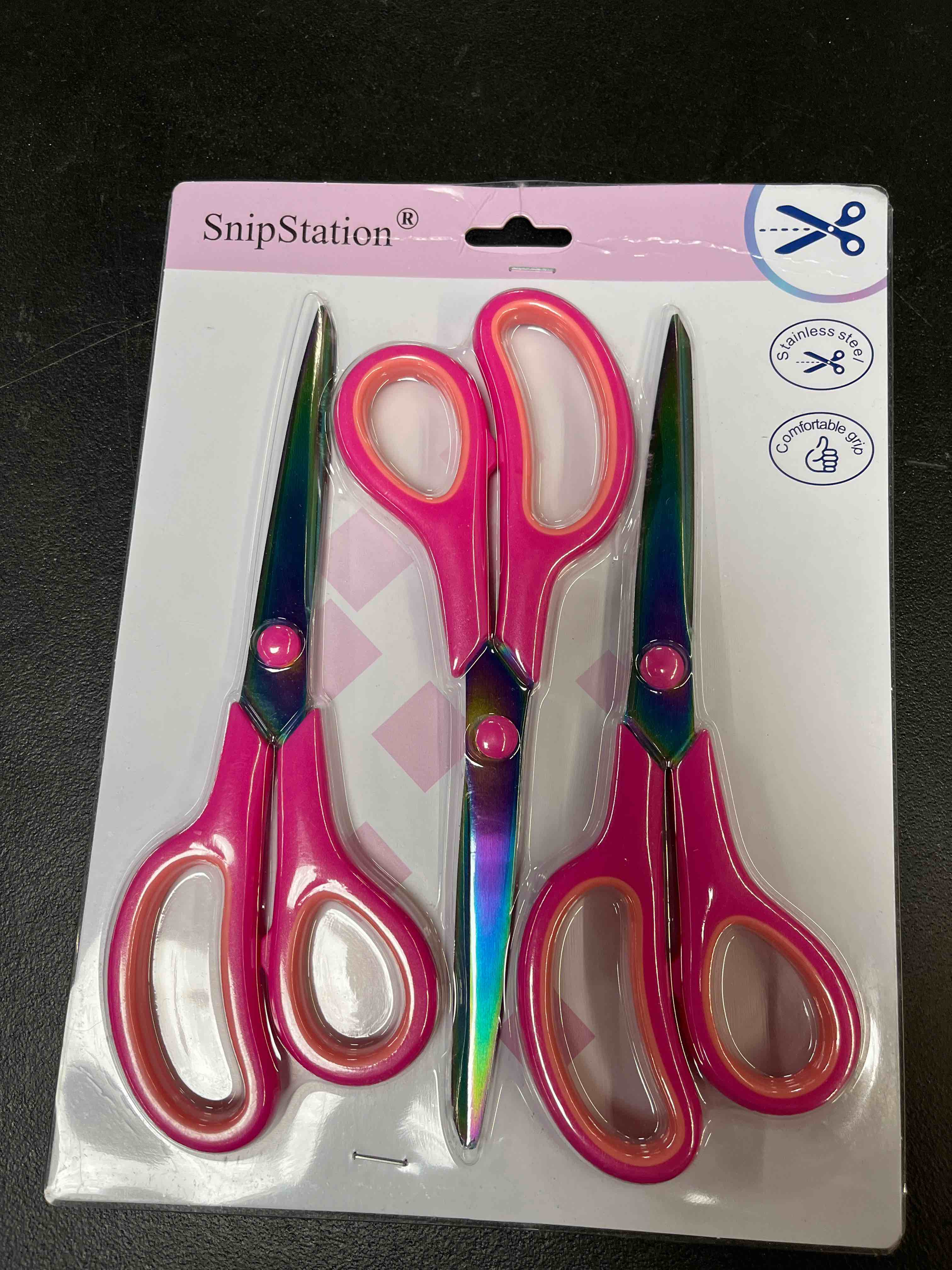 Condition photo showing Good Condition for 8.5" office scissors heavy duty, titanium coating sharp blades, ergonomic semi-soft rubber grip, scissors all purpose for sewing, school, fabric, art craft supplies, pink, 3-pack 8.5"(pink/3-pack)
