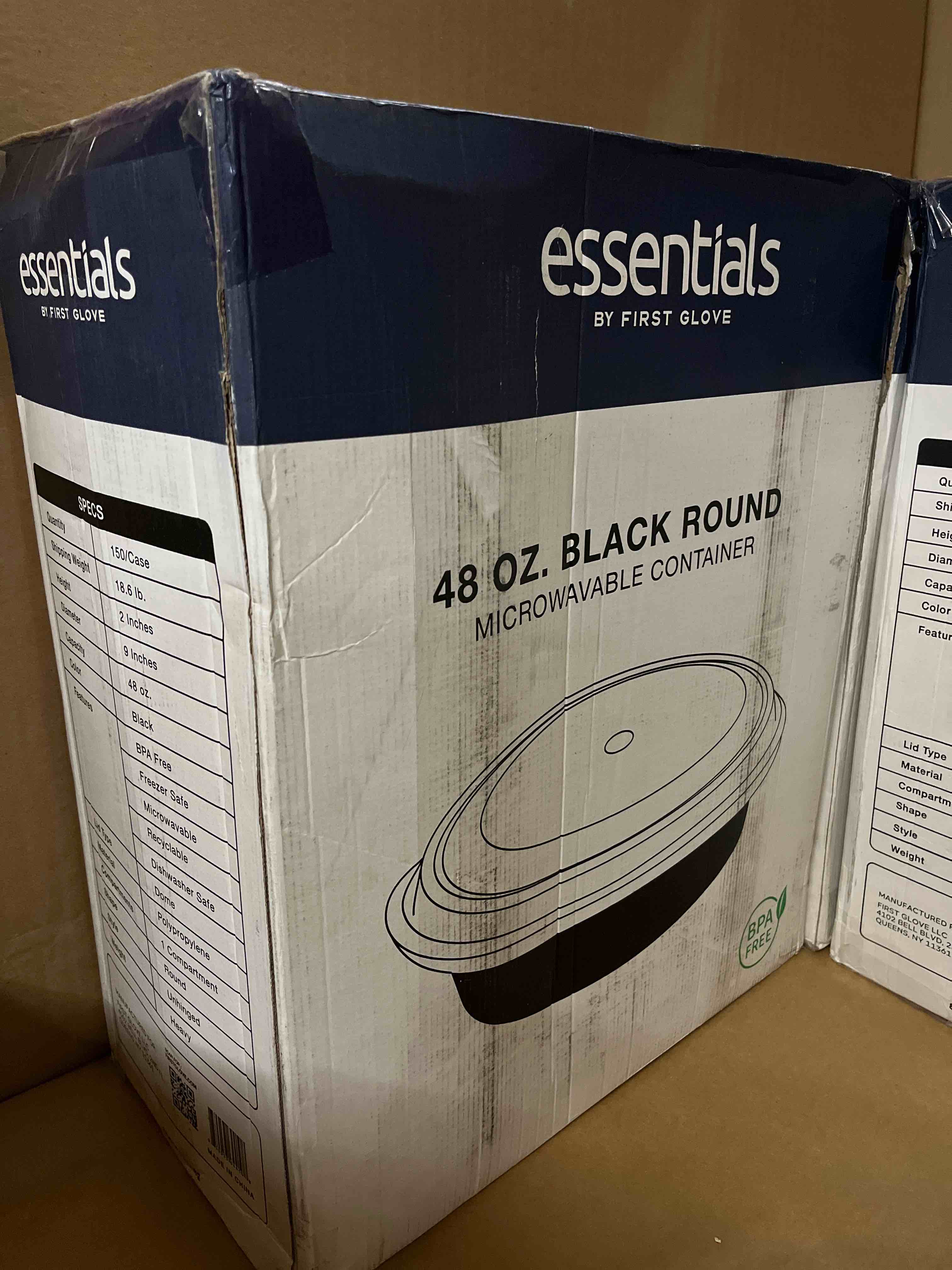 karat 48 oz. pp round microwaveable container, black - 150 pcs