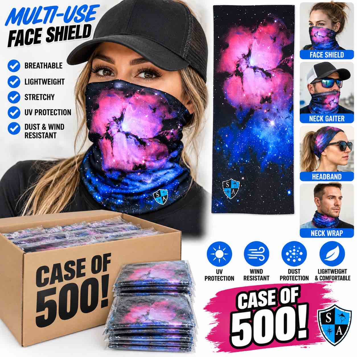 Case of 500!  SA Company Face Shield / Neck Gaiter - Nebula 