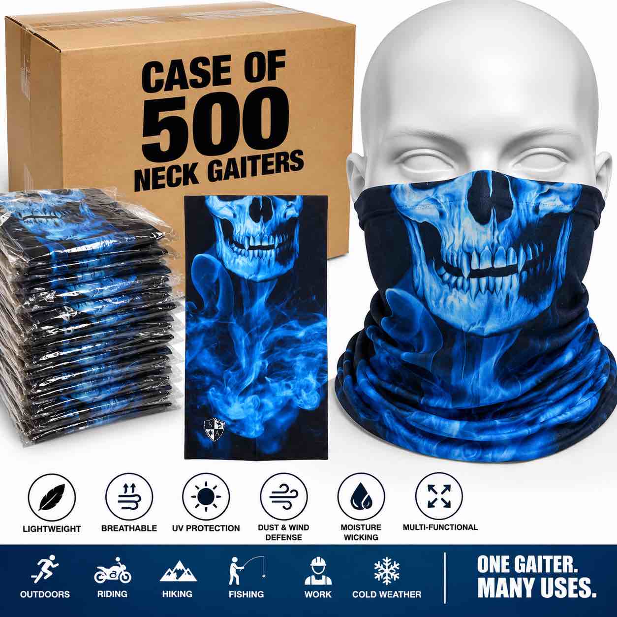 Case of 500 SA Company Kids Face Mask / Neck Gaiter - Blue Crow