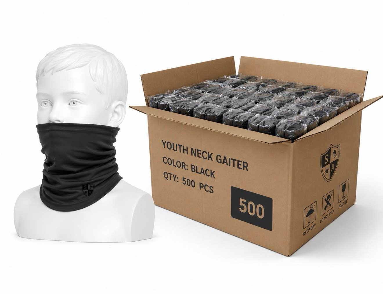 Case of 500 SA Company Kids Face Shield Grey 