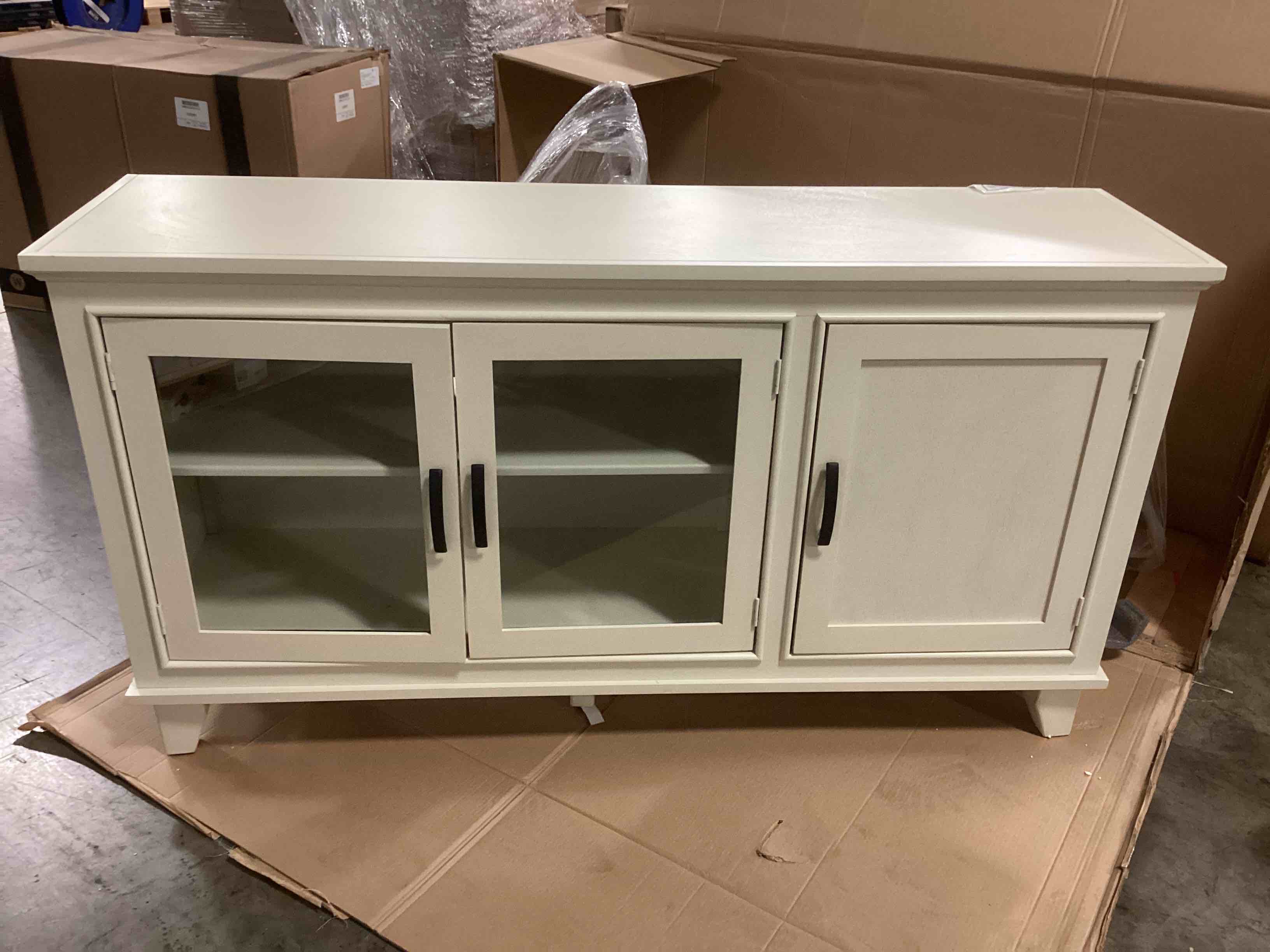 Whalen off white 62” x 16.5” x 33” tv console, fully assembled in box