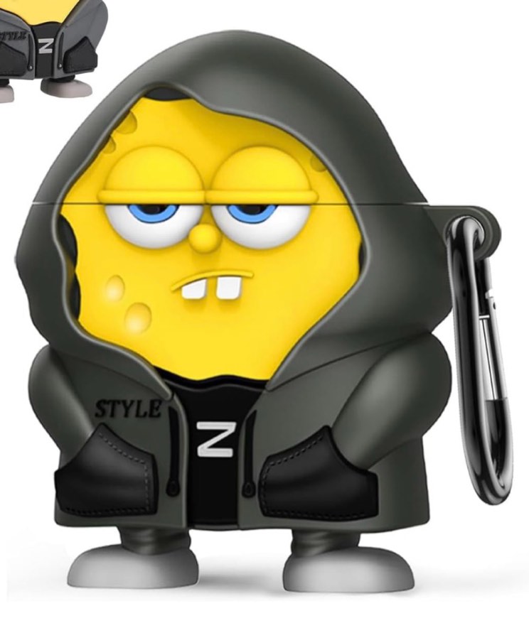 Cute Cartoon 3D Funny Ocean Sponge Hero Protective Silicone Skin Cover for AirPods 4,with Keychain