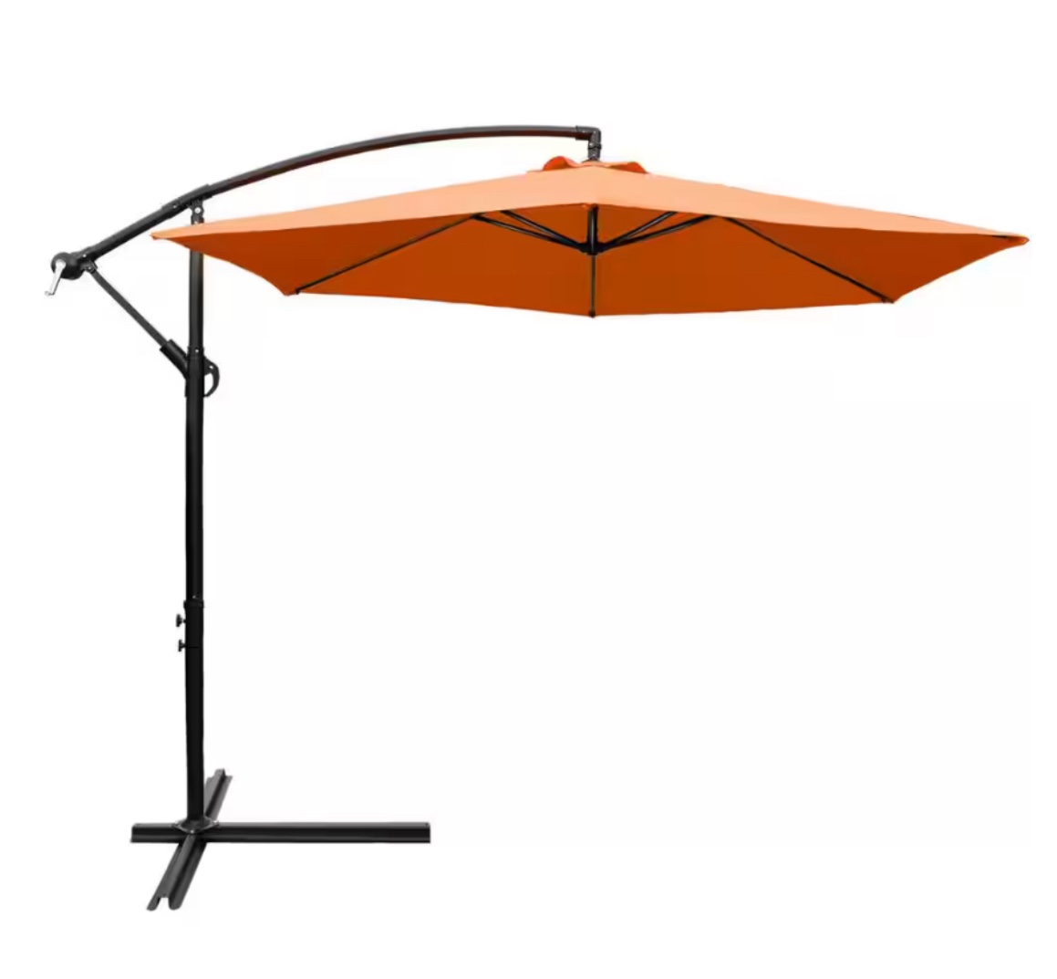 10 ft. Patio Offset Cantilever Umbrella Outdoor Market Hanging Umbrellas with Crank and Cross Base Orange