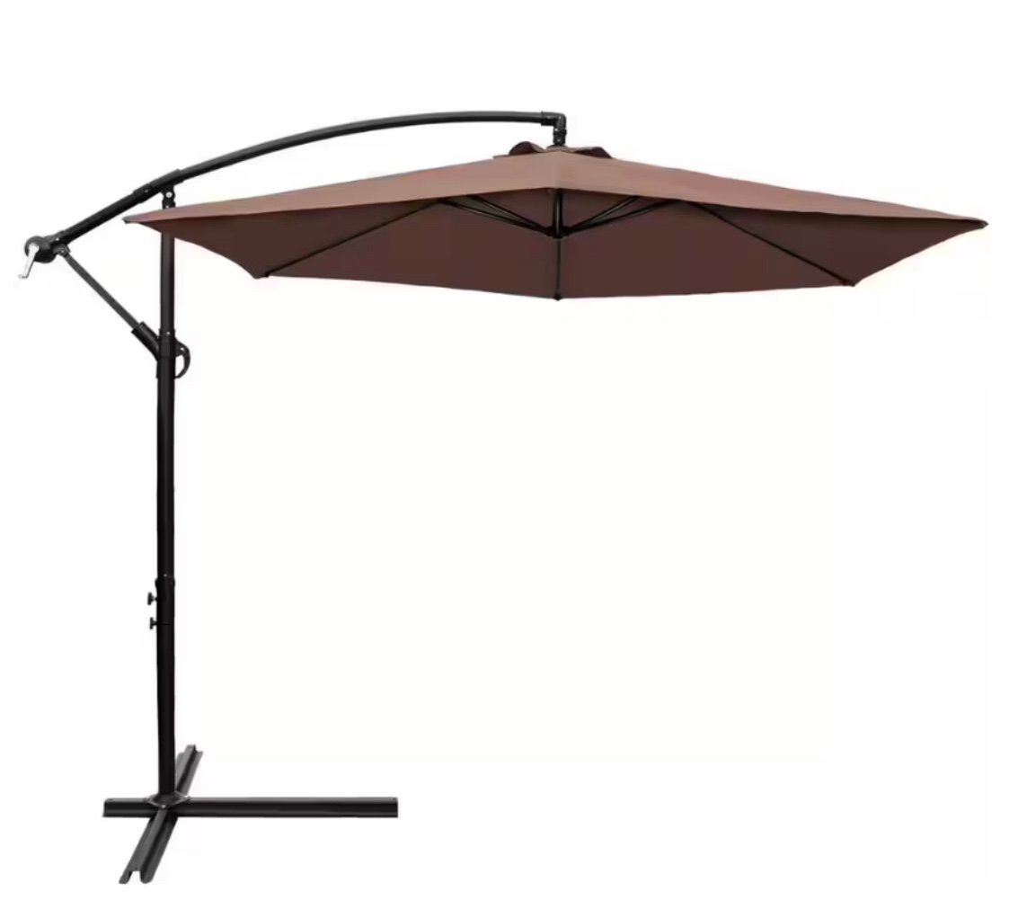 10 ft. Patio Offset Cantilever Umbrella Outdoor Market Hanging Umbrellas with Crank and Cross Base Brown