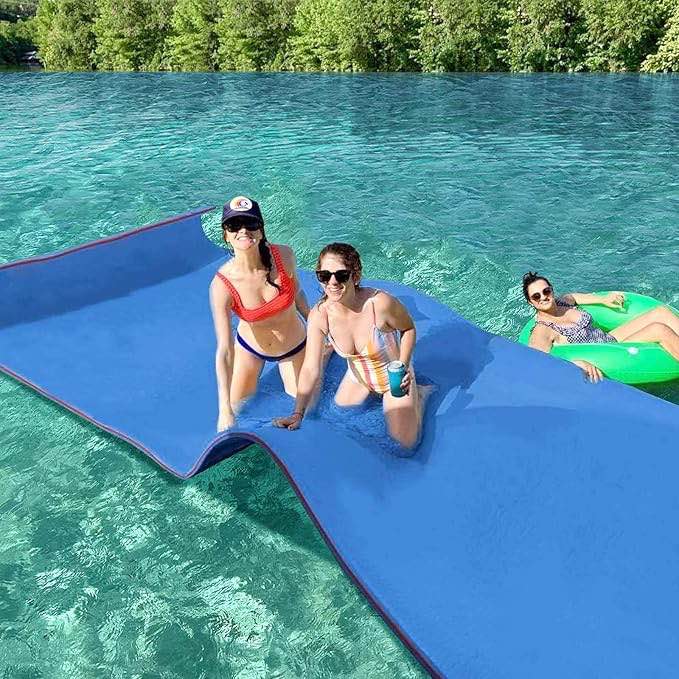 Water Floating Mat 9/12/18 FT Foam Lake Floats Floating Foam Pad Lily Pad for Water Recreation and Relaxing Lily Mat for Family Floating Pad for Pets Pool Float for Party (Blue/Red )