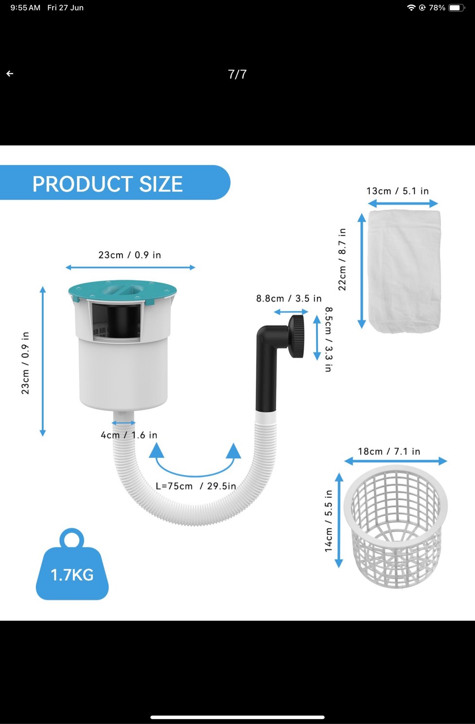 Surface Float Skimmer,2025 Upgrade,No Installation Required, no Adjustable Bracket Required,Comes with 50 Filter Socks, Perfect for Women ((((Turquoise))))