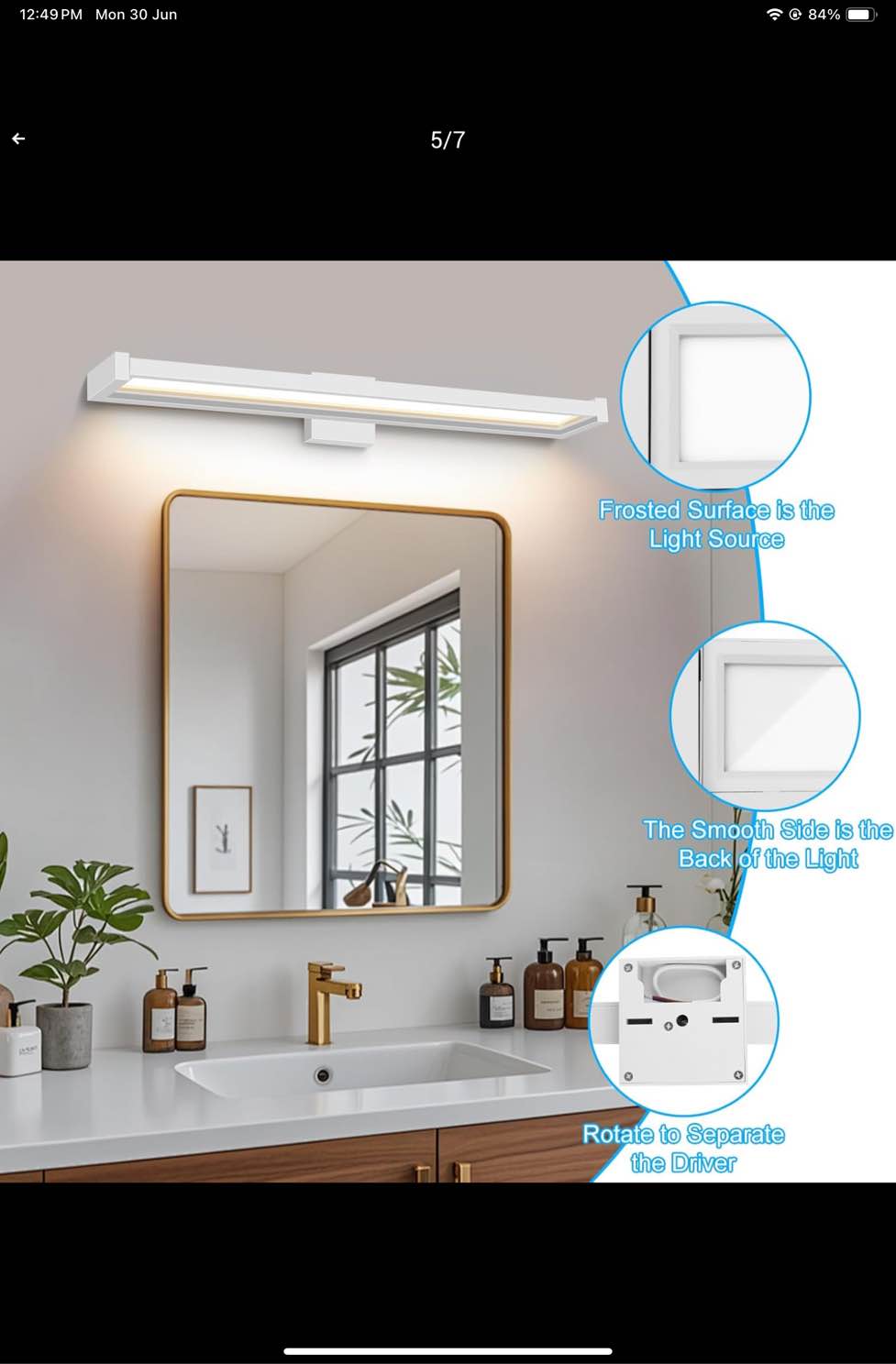 24.8 Inch Bathroom Lighting Fixtures Over Mirror, LED Bathroom Light Fixtures Modern Vanity Lights for Mirror, 18W Rotatable Vanity Light Wall Sconce Natural White 4000K