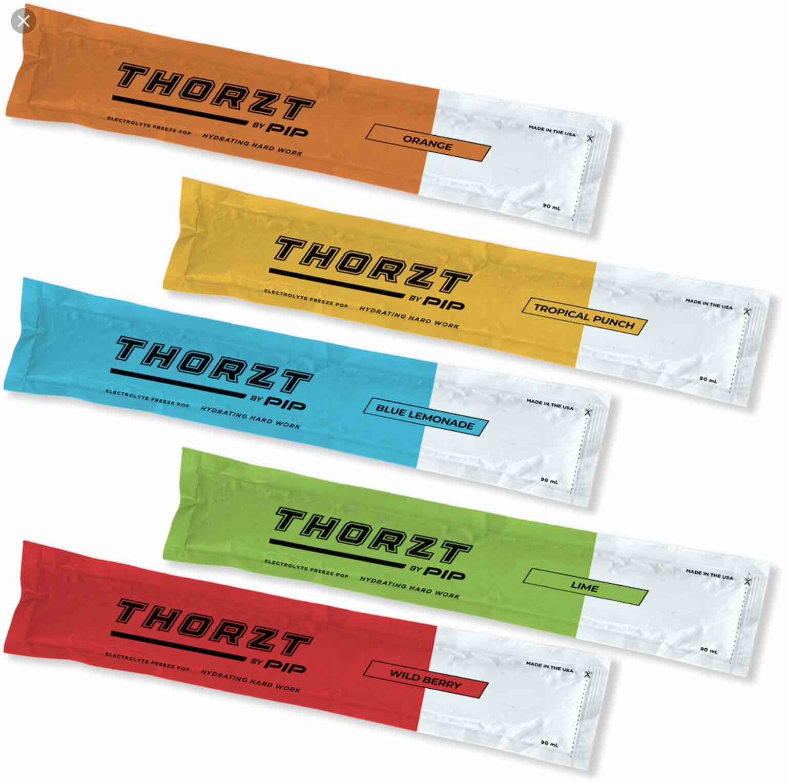 Box of 150 TRORZT BY PIP Electrolyte Freeze Pop- Mixed Flavor Pack Blue Lemonade- Lime- Tropical Punch- Orange- Wild Berry. Qty: 150eax90ml