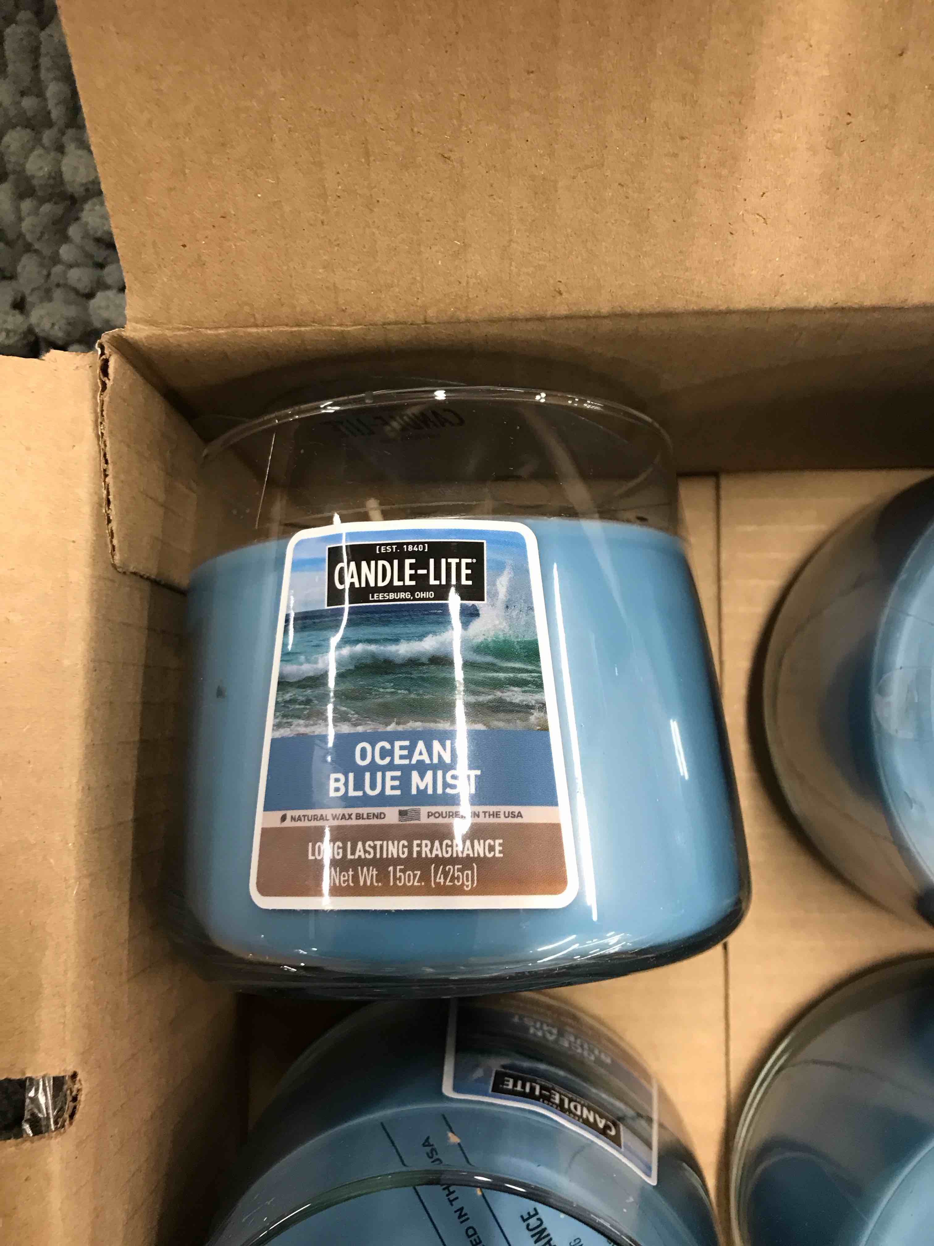 Condition photo showing New/Like New for Candle -Lite Ocean Blue Mist Candles.  Set of 4