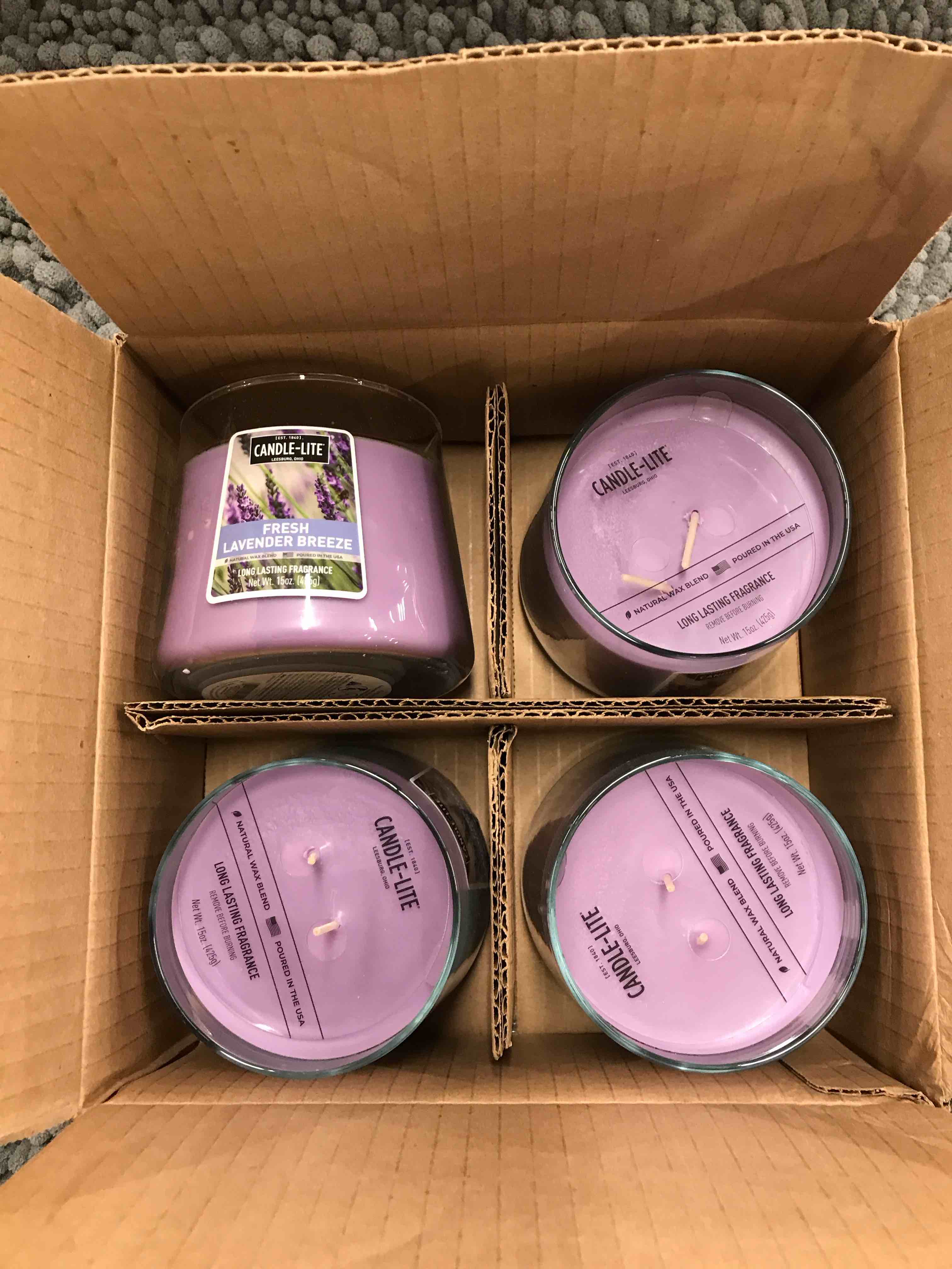 Candle-Lite Fresh Lavender Breeze Candles.     Set of 4