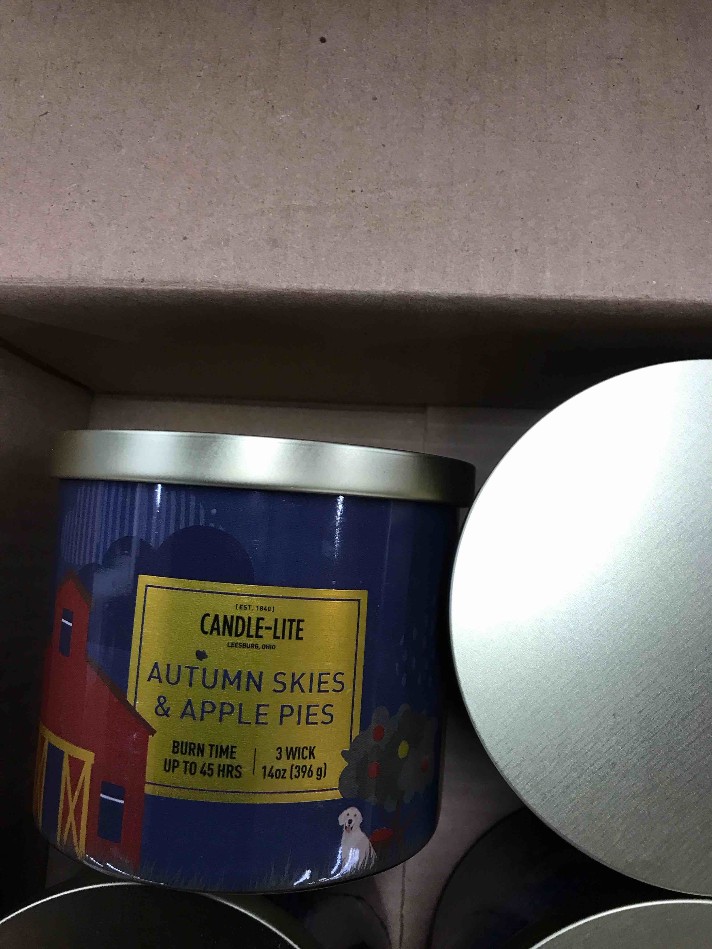 Condition photo showing Good Condition for Candle-Lite Autumn Skies and Apple Pie Candles.    Set of 4