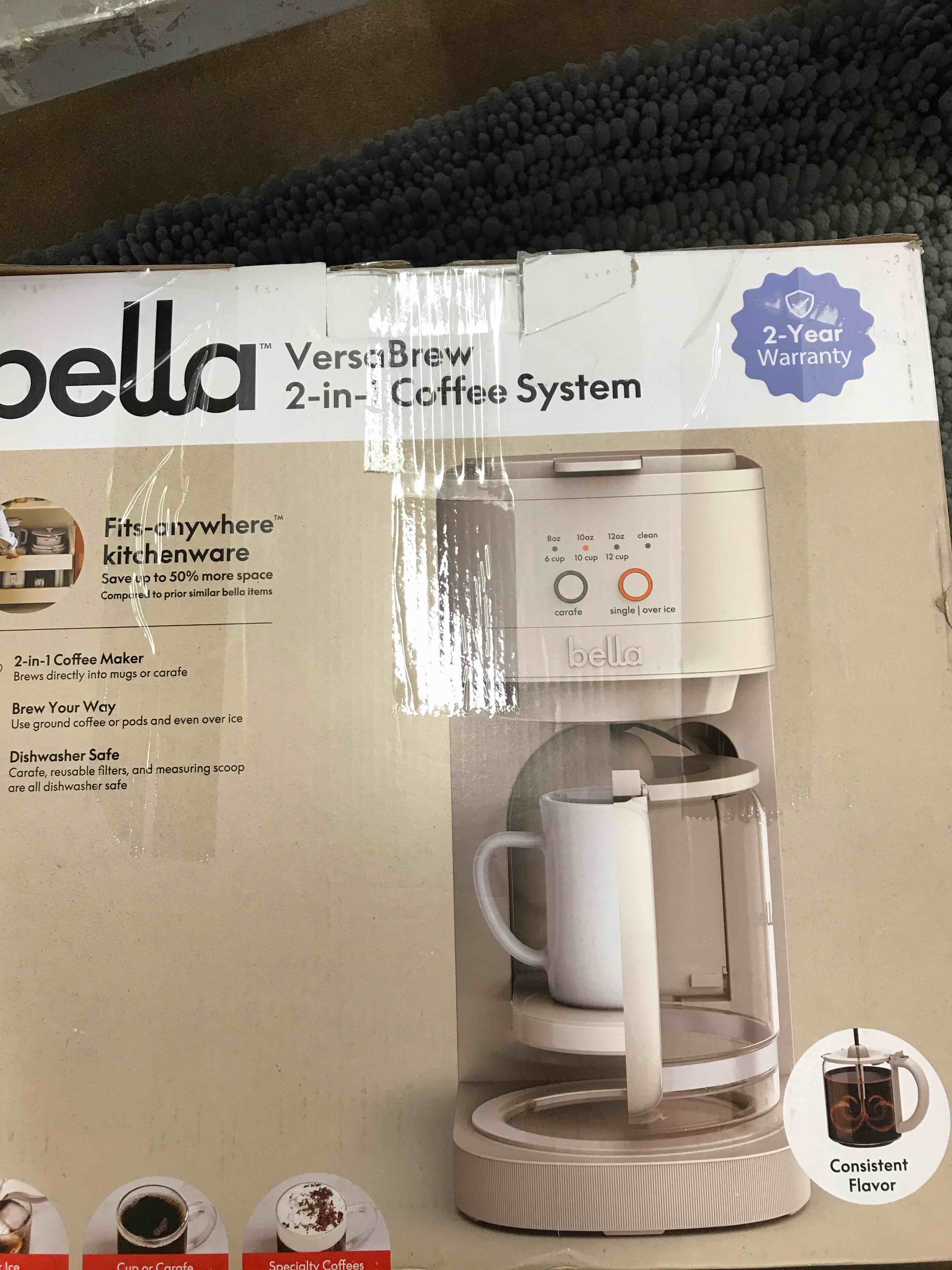 Condition photo showing As Is for bella VersaBrew 2-in-1 Coffee Maker Oatmilk: Drip Coffee Machine, 12 oz Capacity, Glass Carafe, Automatic Shut-Off