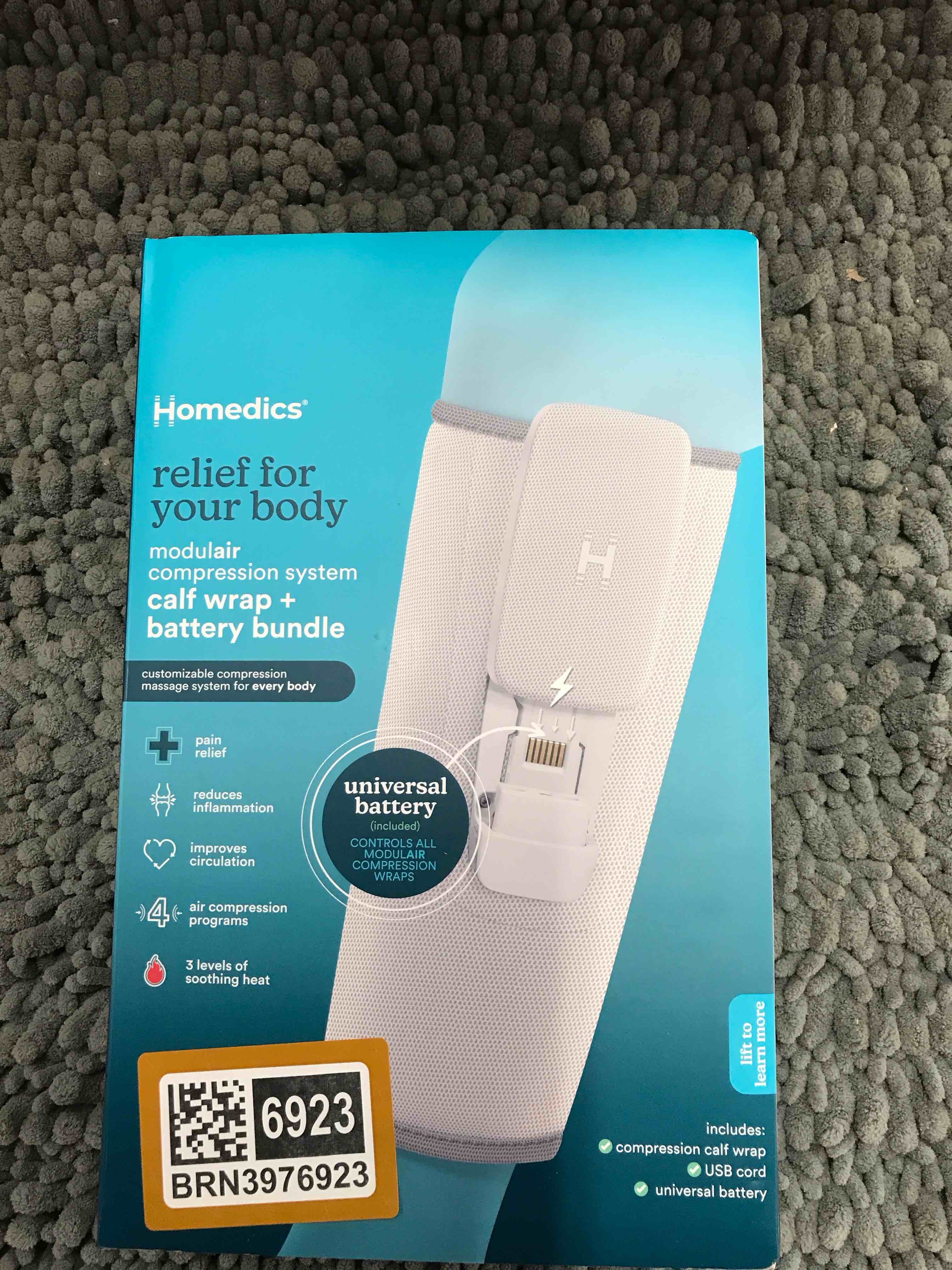 Condition photo showing As Is for HoMedics Modulair Compression System Calf Wrap + Battery Bundle, Gray