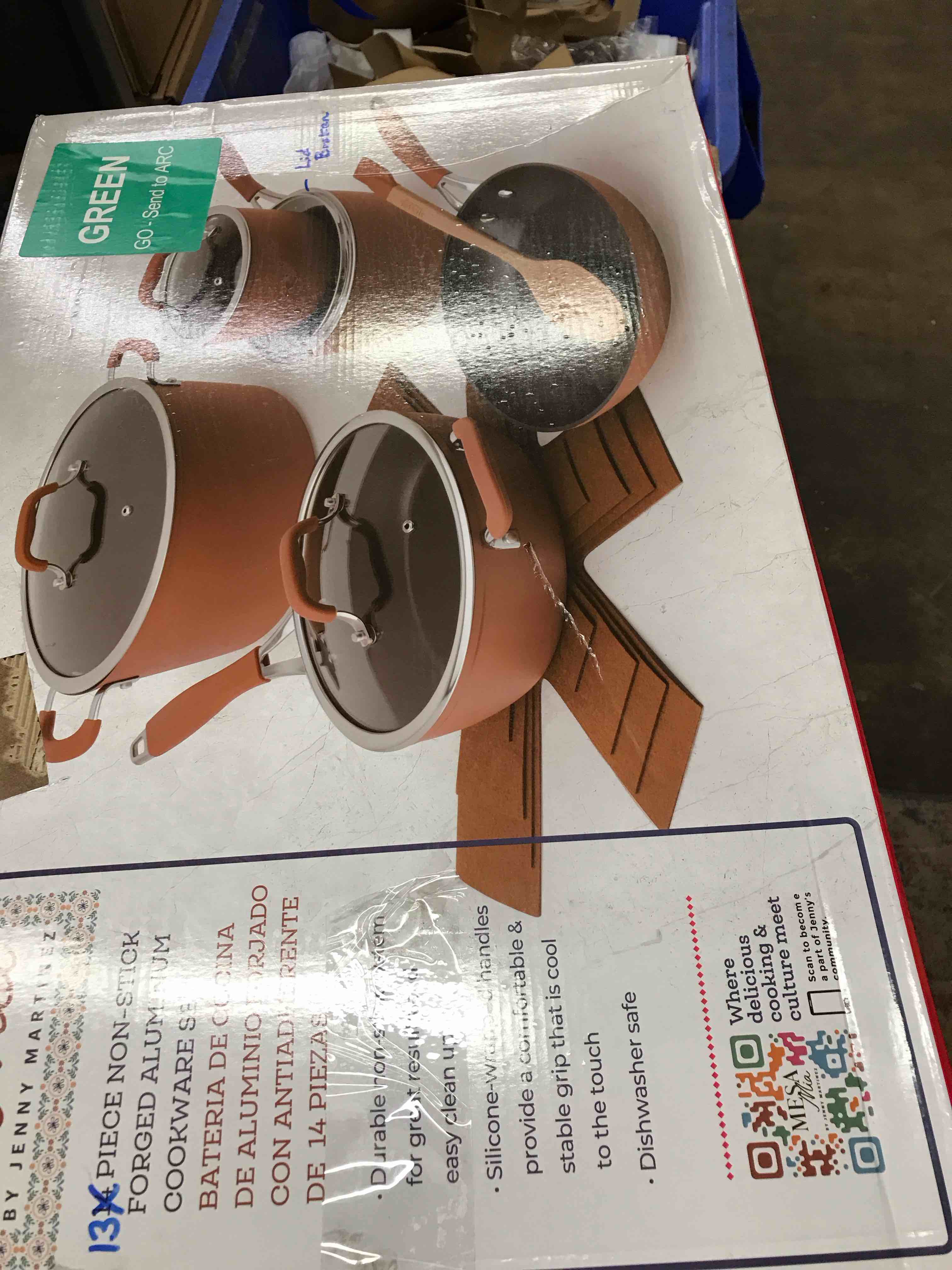 Condition photo showing As Is for Mesa Mia 13 Pc. Non-Stick Cookware Set - TERRACOTTA ONE SIZE