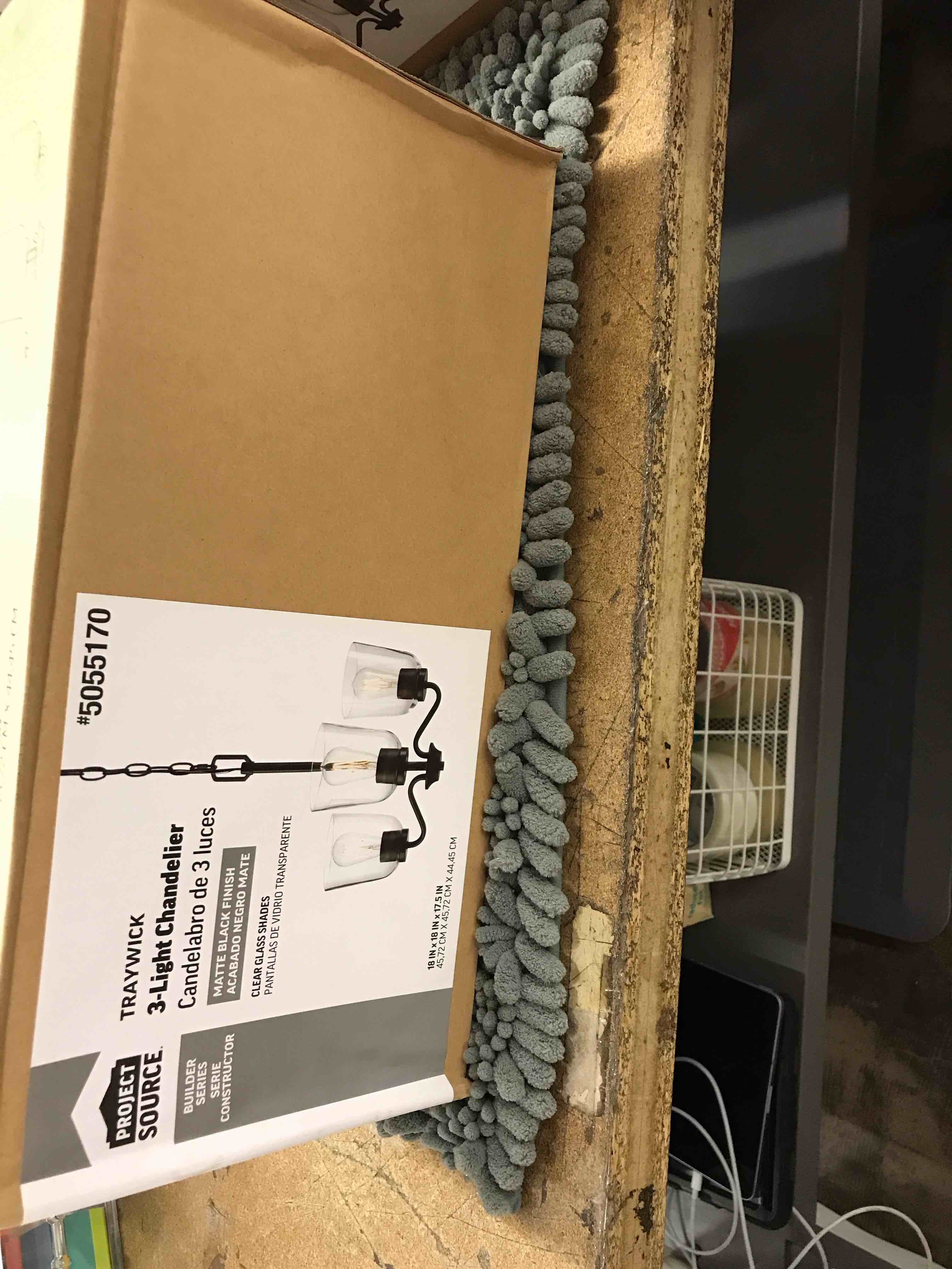 Condition photo showing As Is for traywick 3 light chandelier