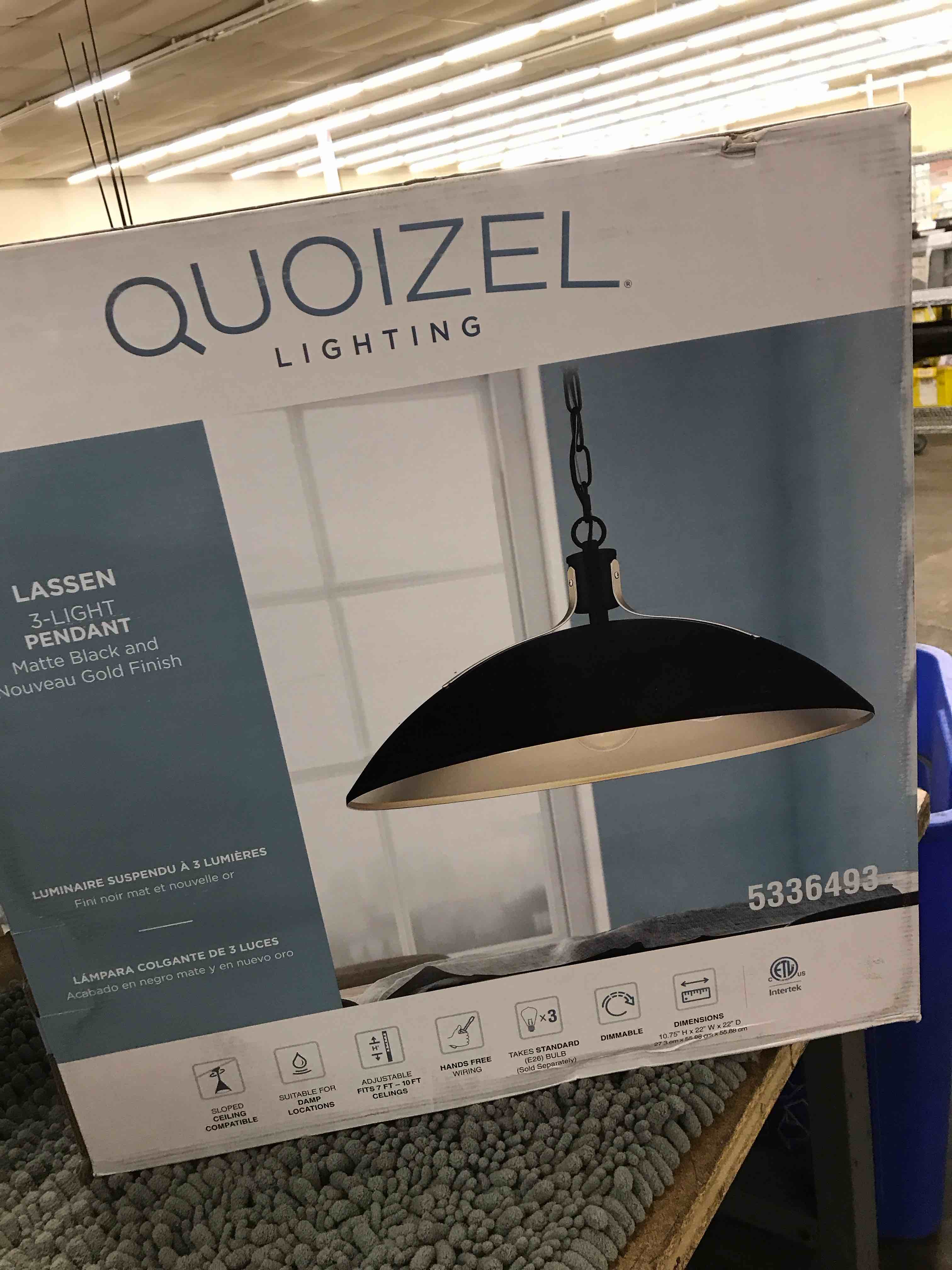 Condition photo showing As Is for 3 light pendant