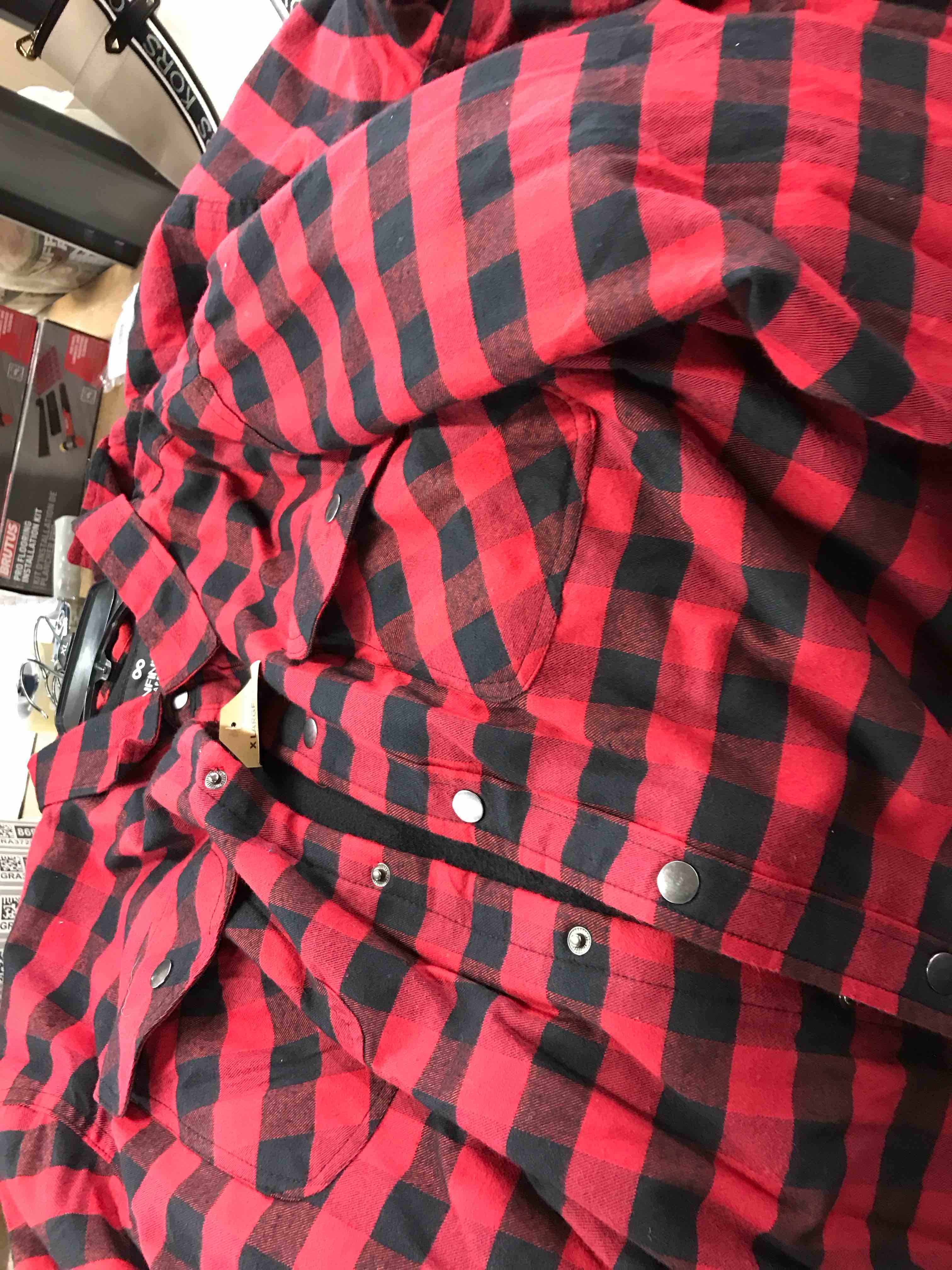 Condition photo showing As Is for Infiniti red/black flannel