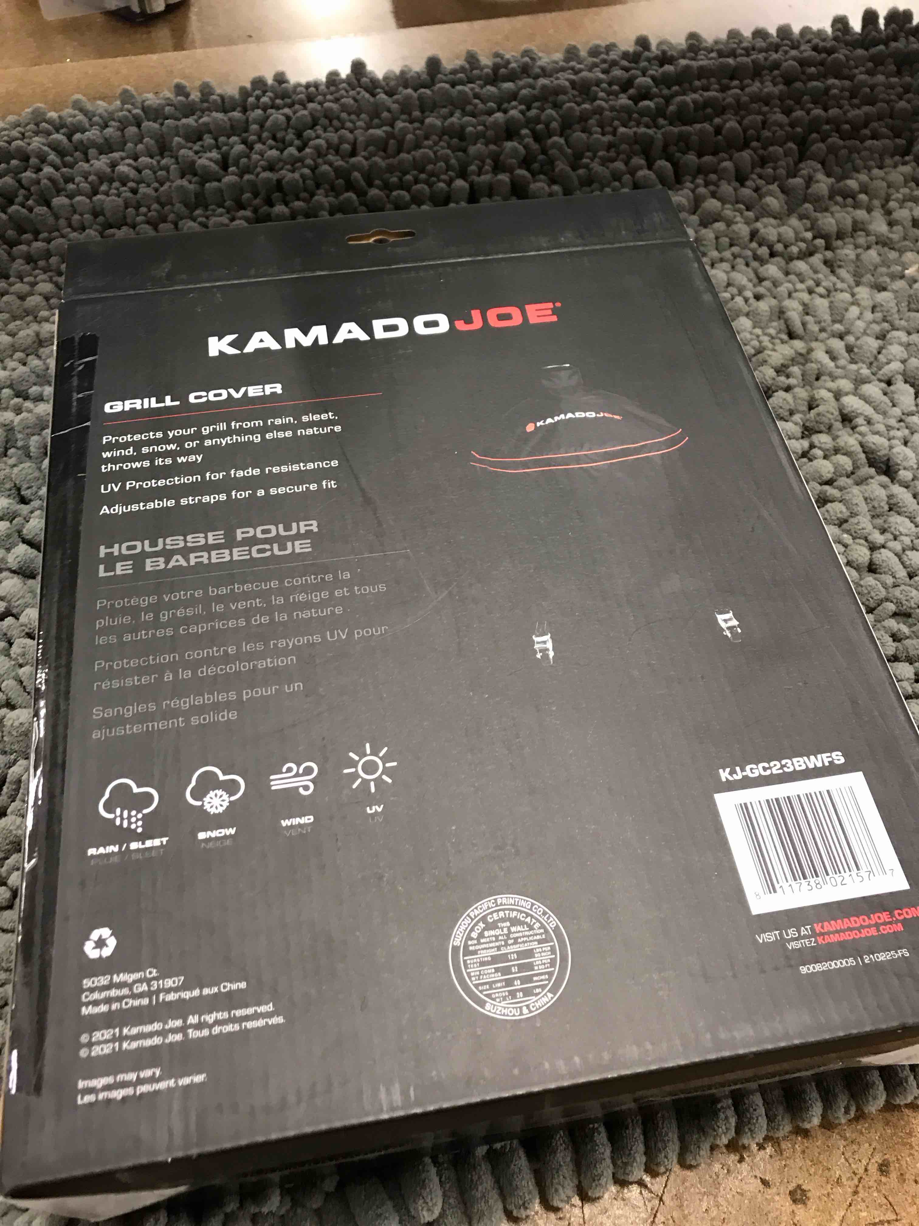 Condition photo showing Good Condition for Kamado Joe Classic Joe Series 18-inch Ceramic Charcoal Grill and Smoker Durable Polyester Grill Cover with Adjustable Buckle in Black, Model KJ-GC23BWFS