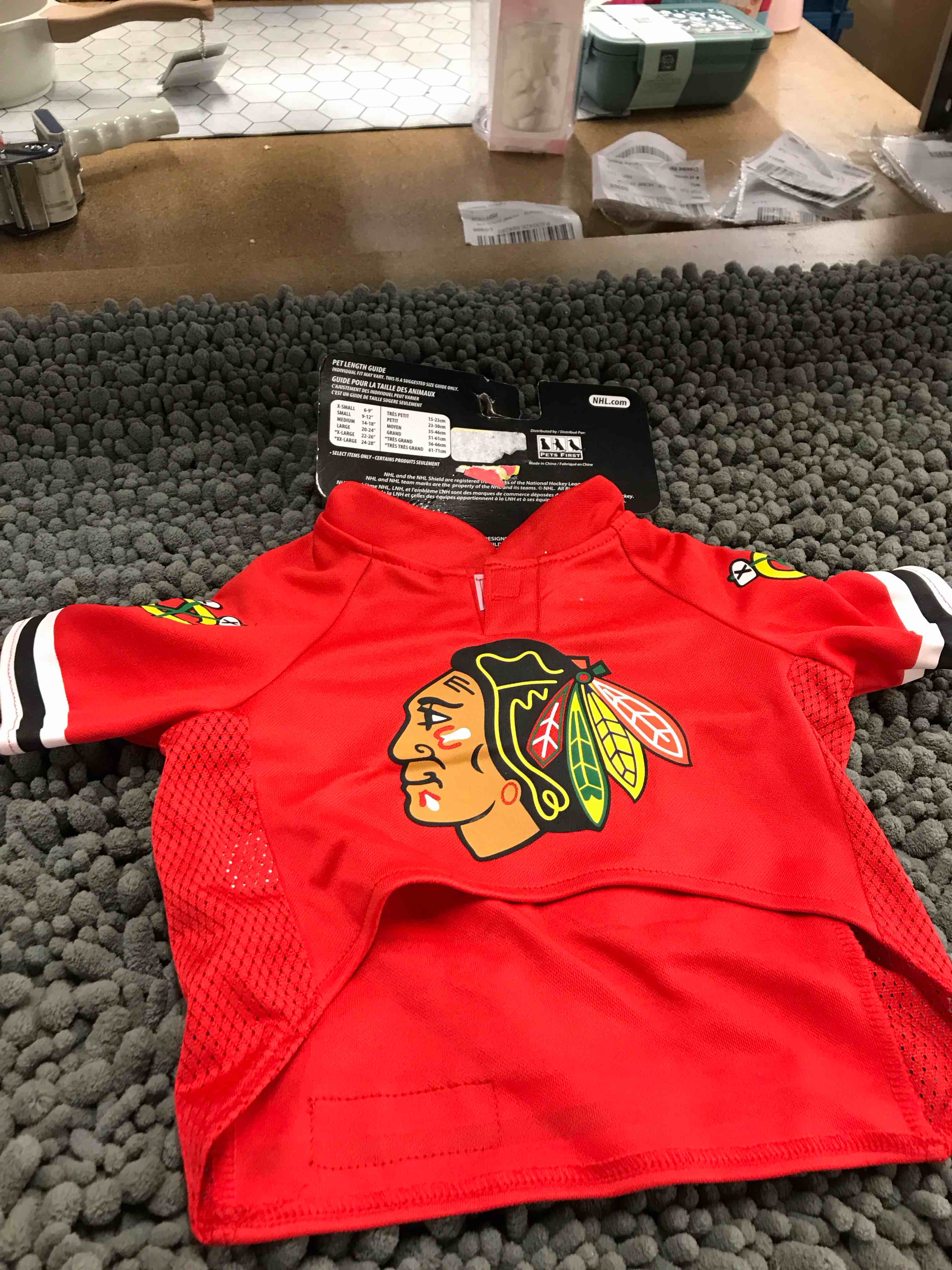 Condition photo showing New/Like New for Blackhawks pet jersey