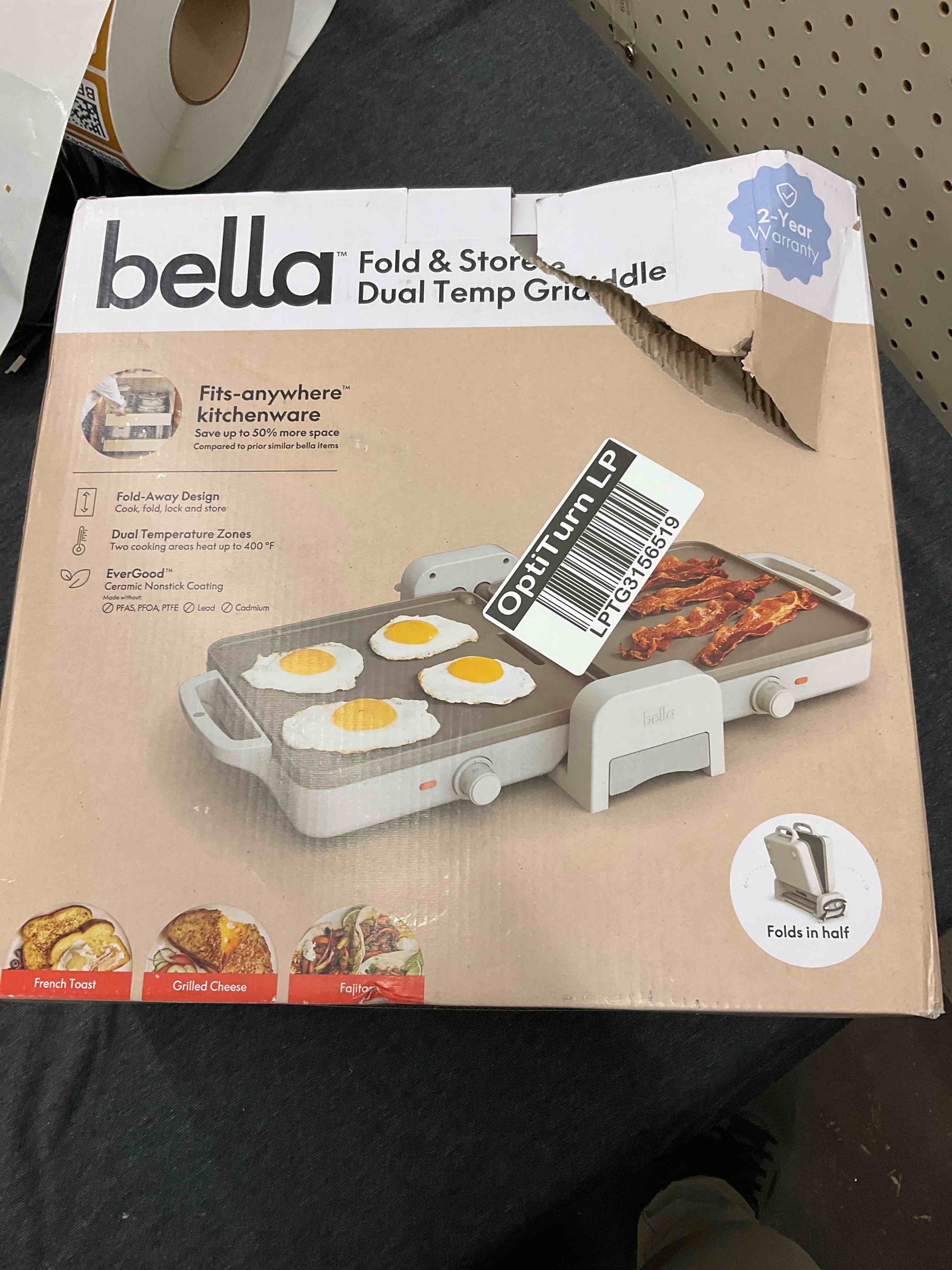 bella Fold and Store Dual Temp Griddle Oatmilk: 1200W Electric Hot Plate, Aluminum Cooking Surface, 2-Year Warranty
