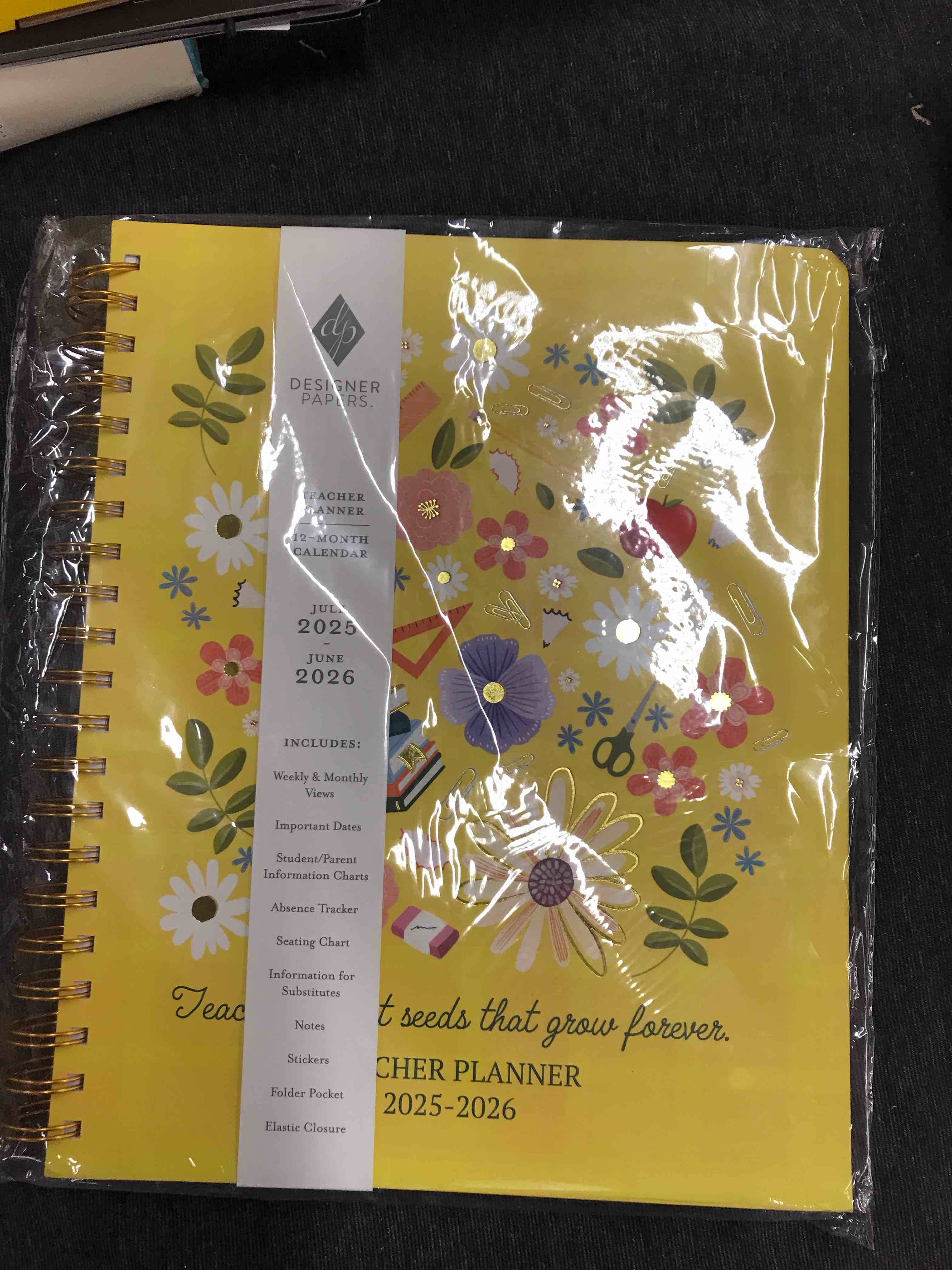 Designer Greetings 2025 - 2026 Weekly/Monthly 9"x11" Teacher Planner Flowers, Teacher Supplies