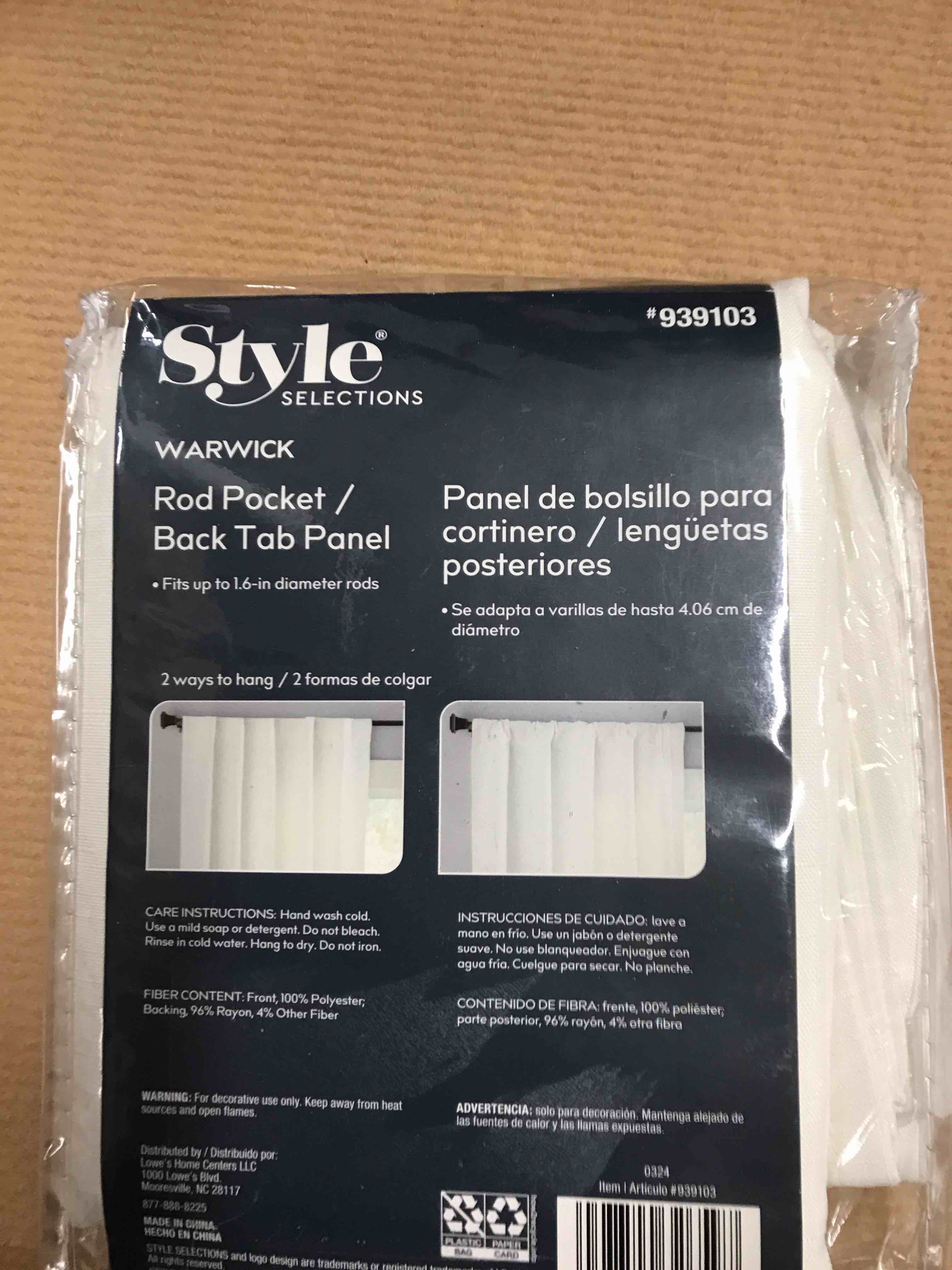 Condition photo showing New/Like New for Style Selections Rod Pocket Panel WARWICK Ivory 42x84in 939103 Polyester