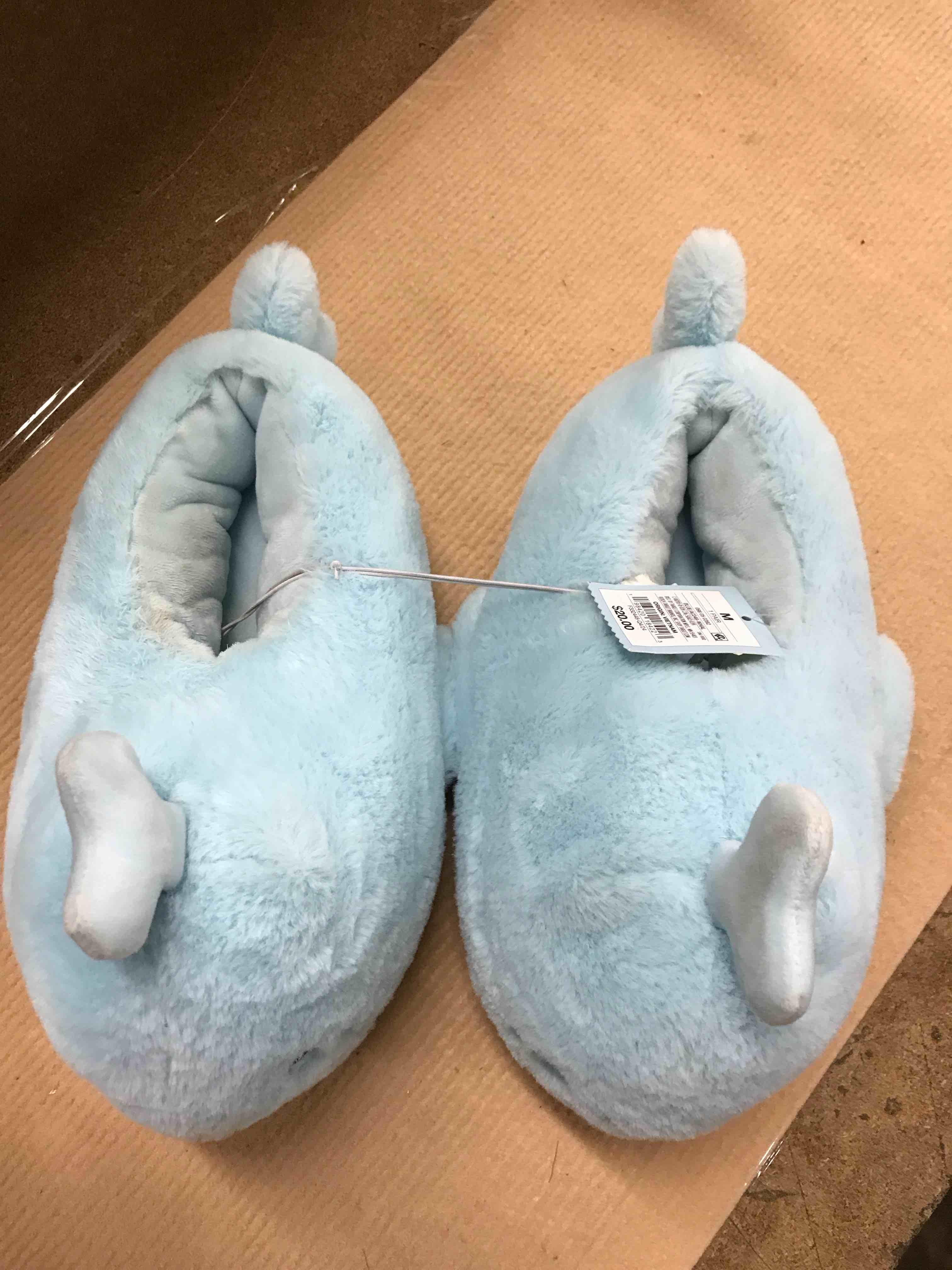 Condition photo showing As Is for Kids' Whale Character Slippers - Cat & Jack™ Blue 2-3: Slip-On, Machine Washable, Non-Marking Sole, Soft Outsole