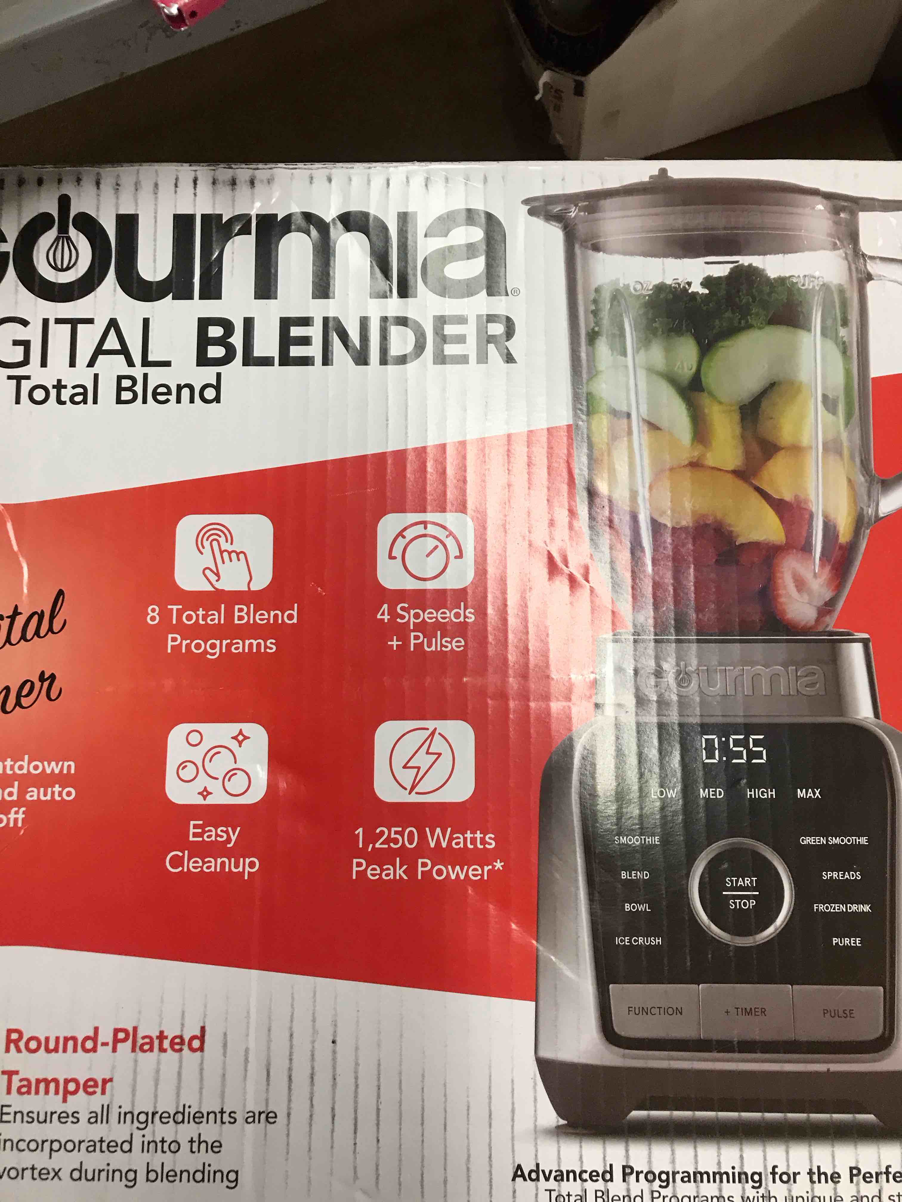 Gourmia Digital Blender with 8 Total Blend Programs  4 Speeds & Round-Plated Tamper Gray