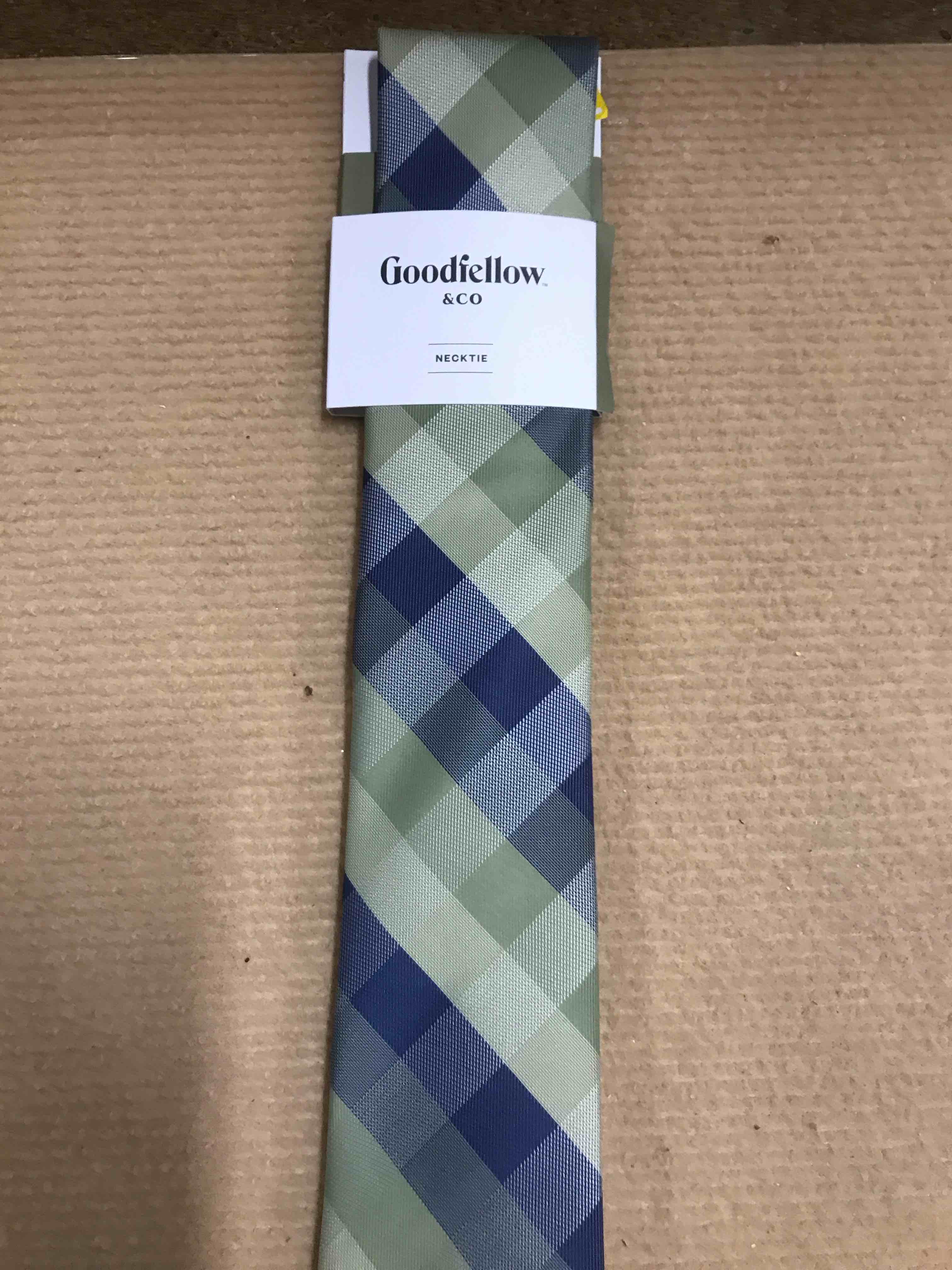 Men's Plaid Faux Linen Neck Tie - Goodfellow & Co™ Blue/Green: Recycled Polyester, Woven Check Pattern
